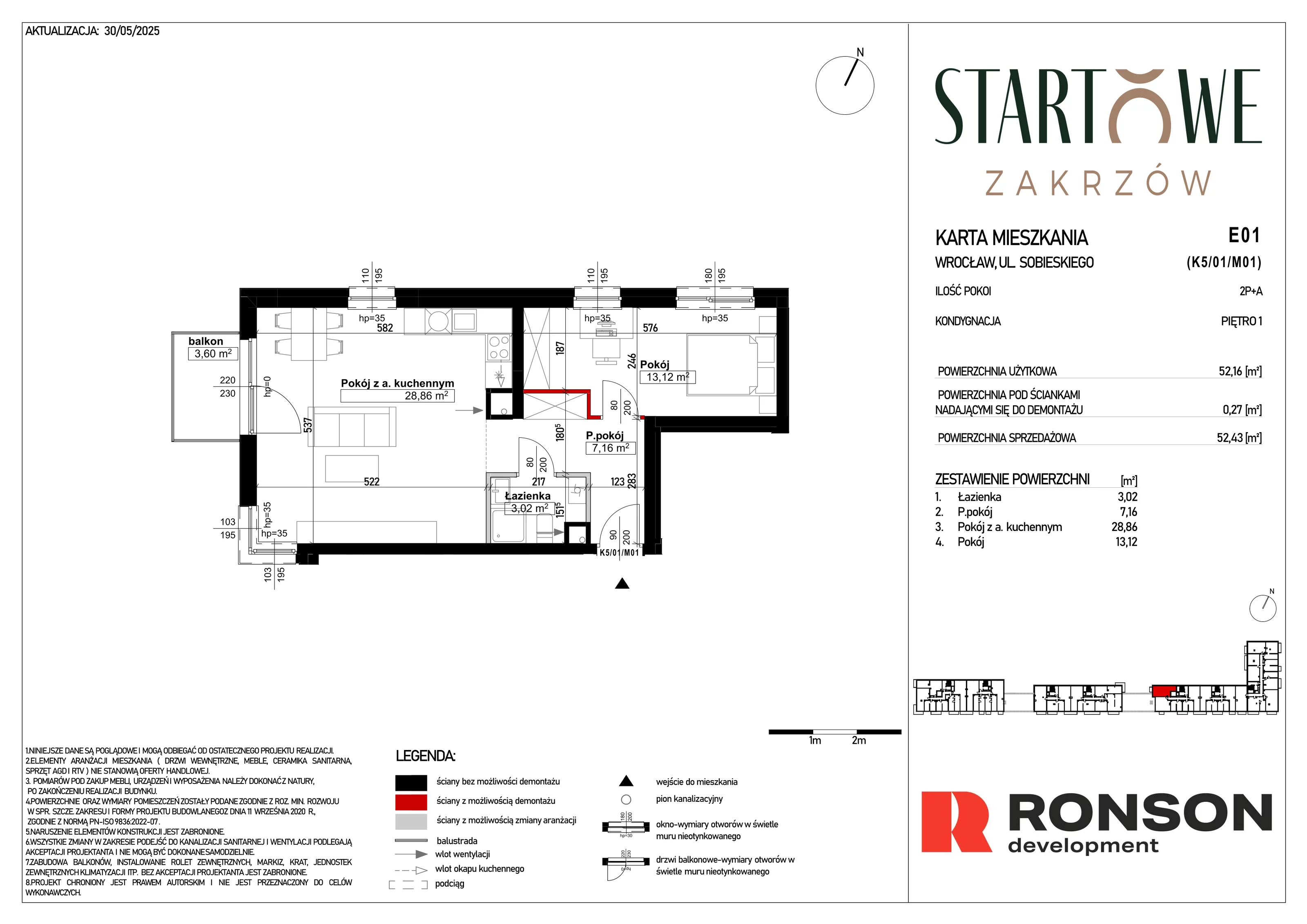 2 pokoje, mieszkanie 52,43 m², piętro 1, oferta nr E01, Osiedle Startowe, Wrocław, Psie Pole-Zawidawie, Zakrzów, ul. Zatorska / al. Sobieskiego