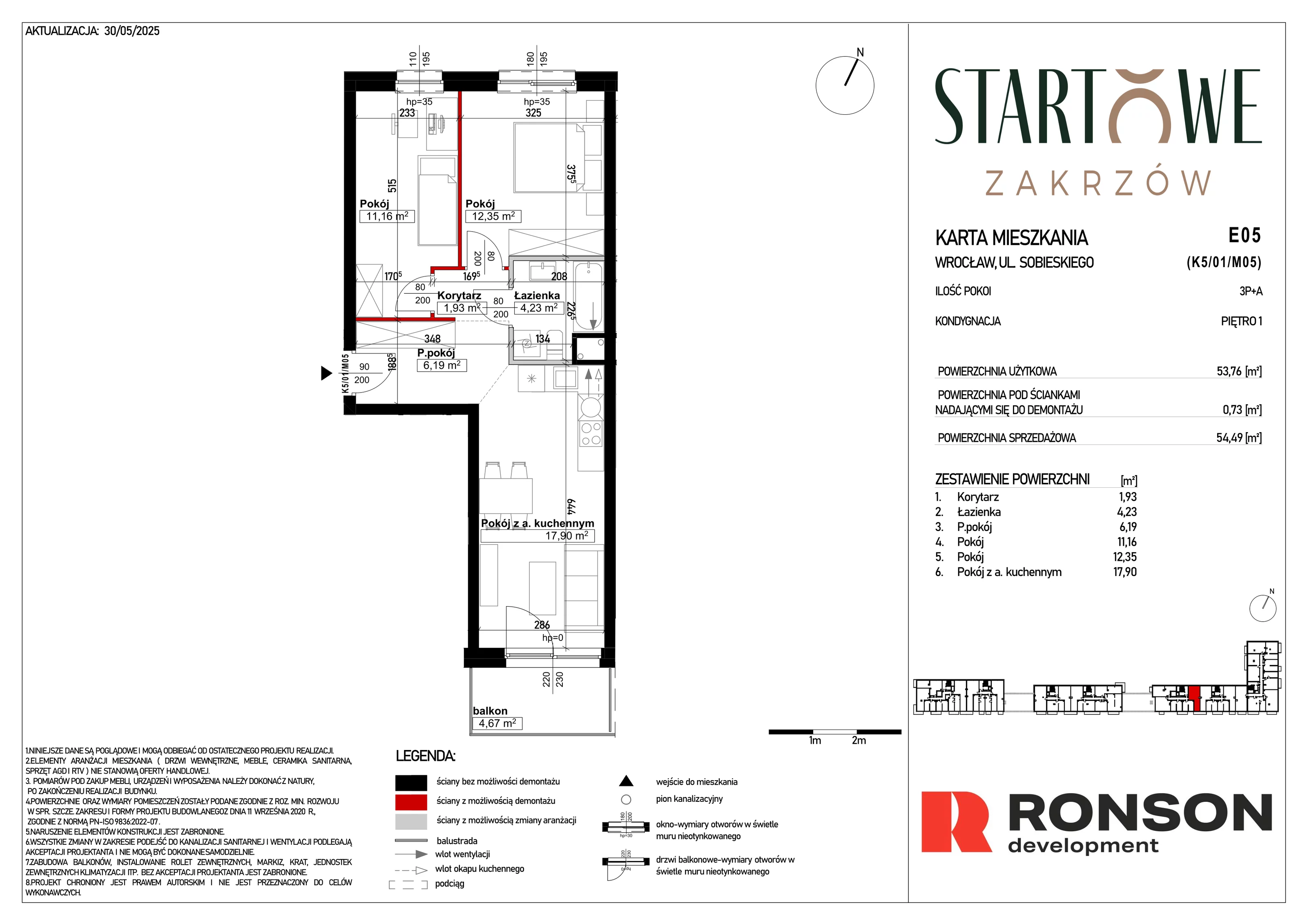 3 pokoje, mieszkanie 54,49 m², piętro 1, oferta nr E05, Osiedle Startowe, Wrocław, Psie Pole-Zawidawie, Zakrzów, ul. Zatorska / al. Sobieskiego