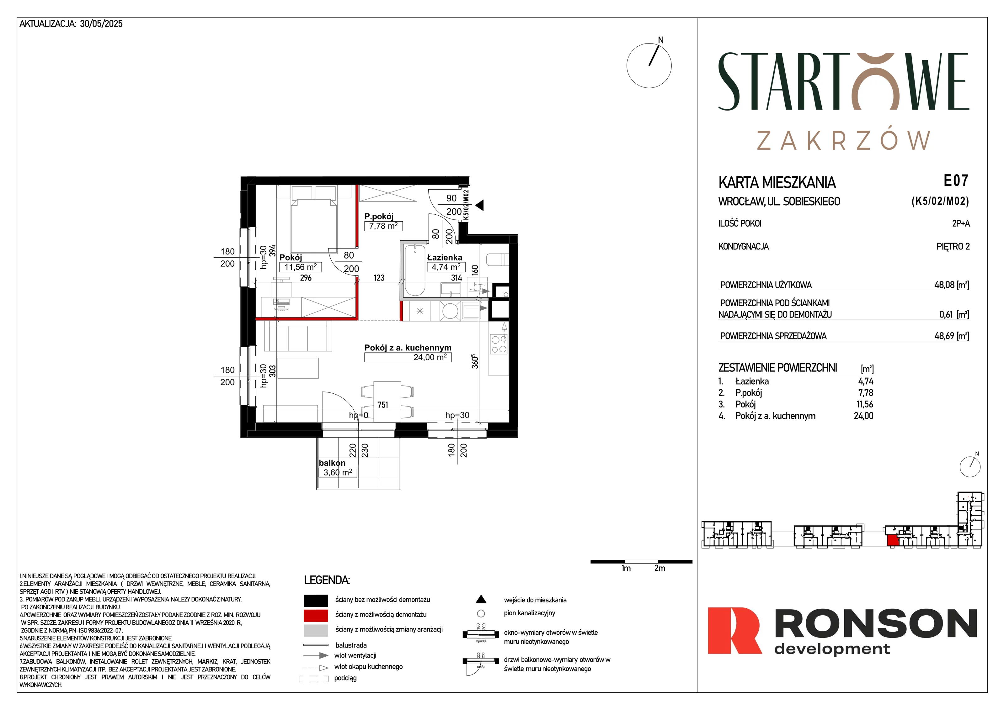 2 pokoje, mieszkanie 48,69 m², piętro 2, oferta nr E07, Osiedle Startowe, Wrocław, Psie Pole-Zawidawie, Zakrzów, ul. Zatorska / al. Sobieskiego