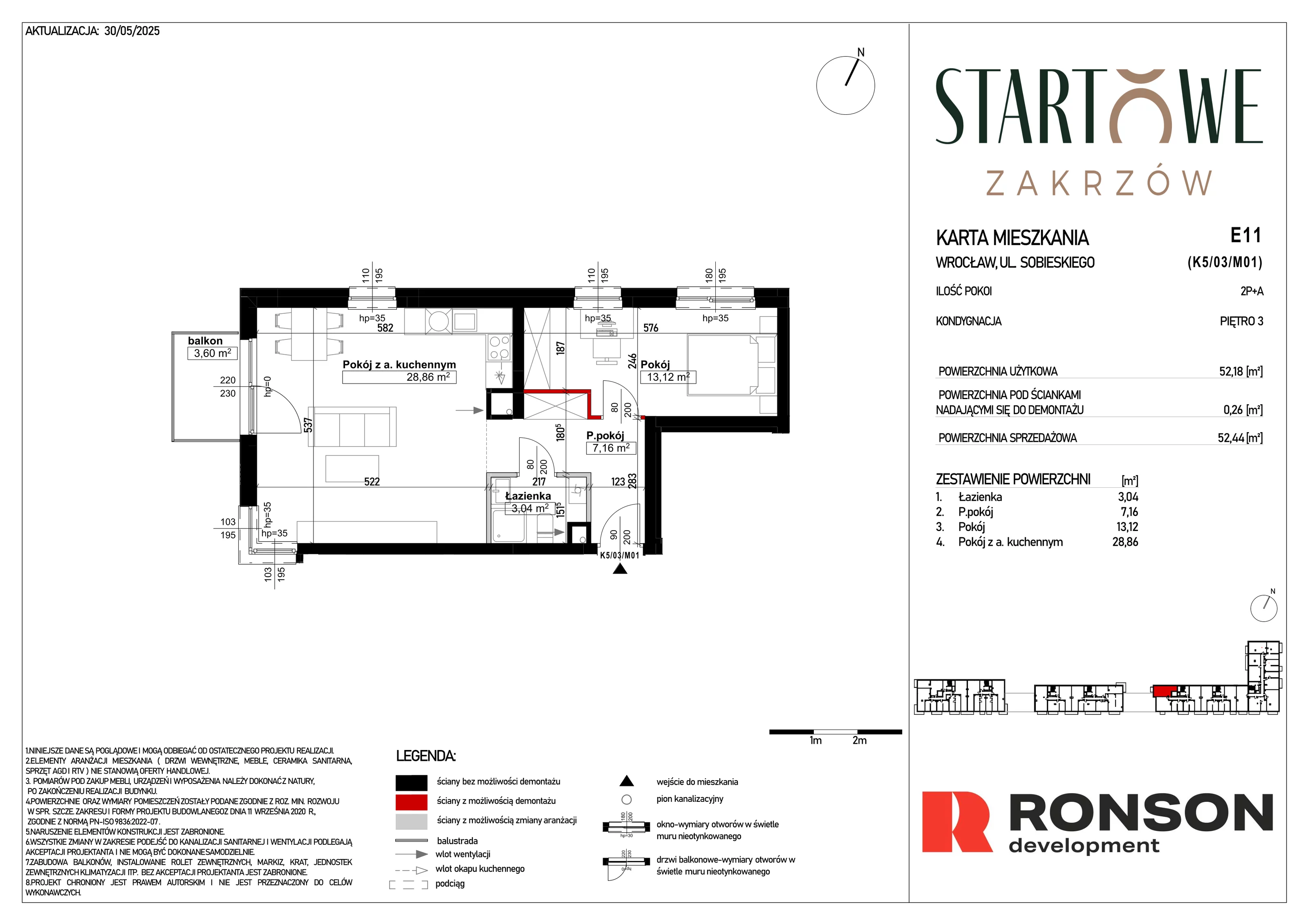 2 pokoje, mieszkanie 52,44 m², piętro 3, oferta nr E11, Osiedle Startowe, Wrocław, Psie Pole-Zawidawie, Zakrzów, ul. Zatorska / al. Sobieskiego