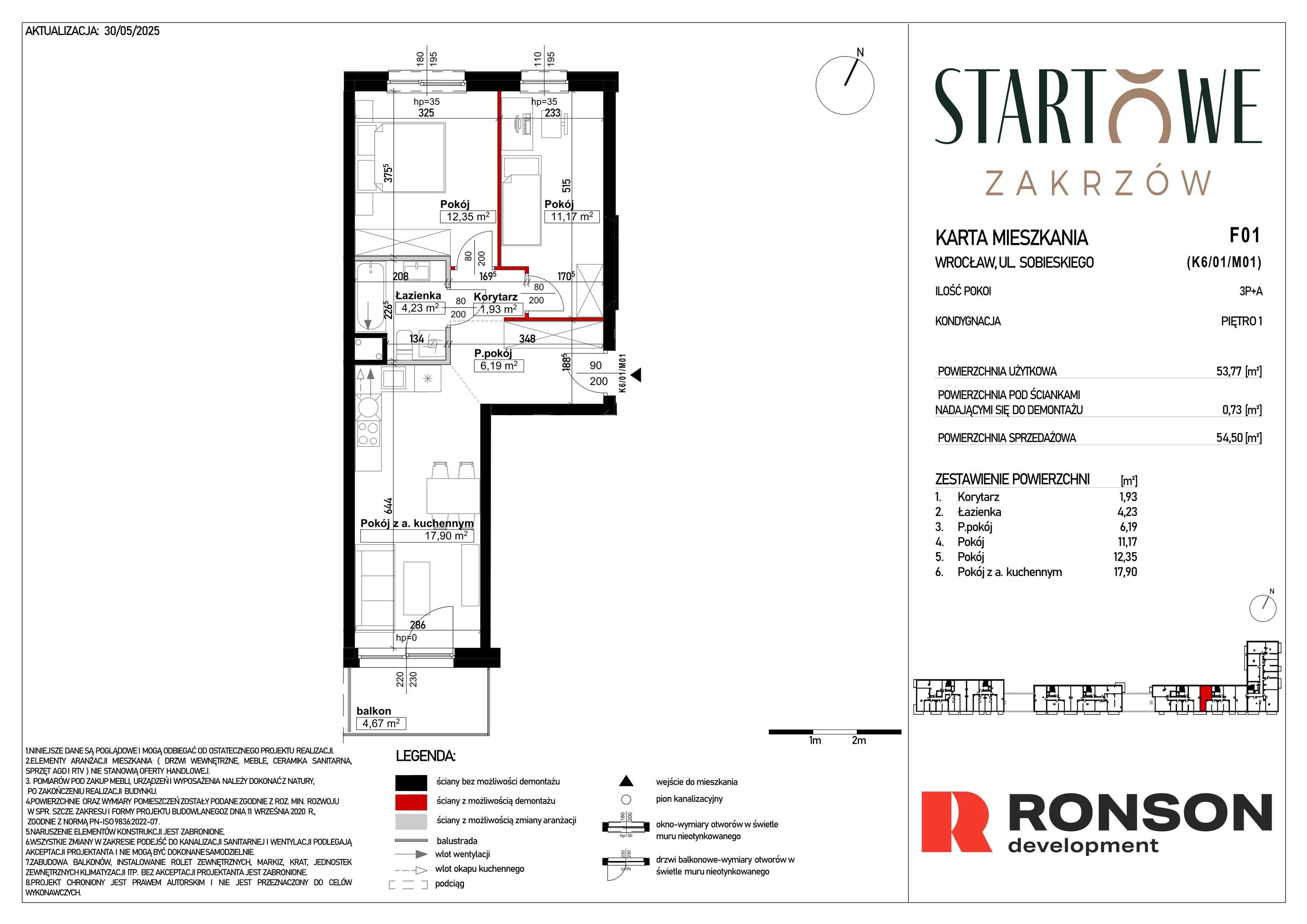 3 pokoje, mieszkanie 54,50 m², piętro 1, oferta nr F01, Osiedle Startowe, Wrocław, Psie Pole-Zawidawie, Zakrzów, ul. Zatorska / al. Sobieskiego