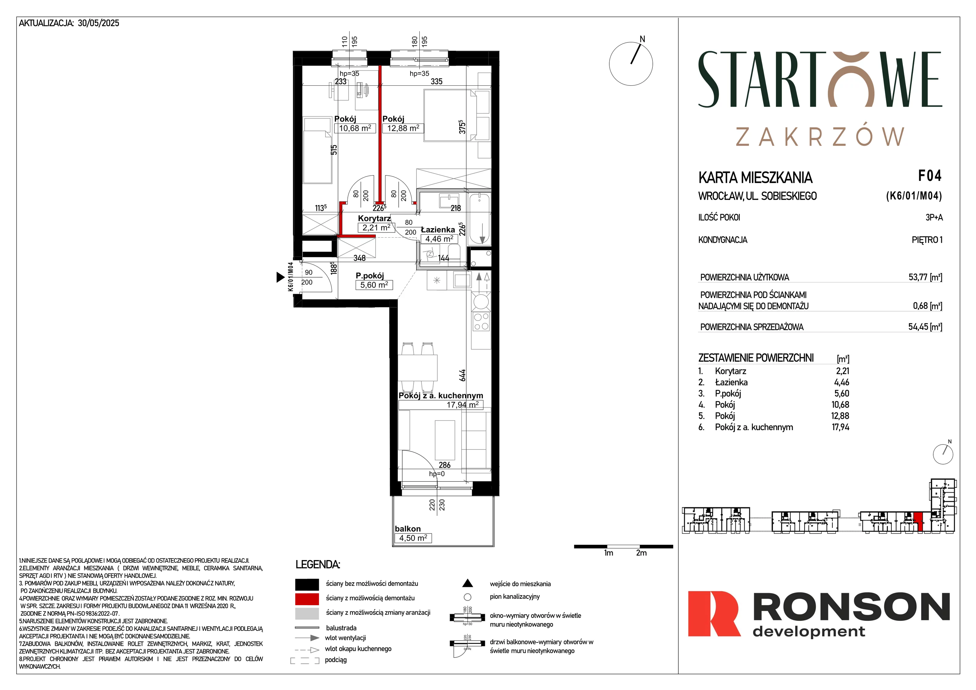 3 pokoje, mieszkanie 54,45 m², piętro 1, oferta nr F04, Osiedle Startowe, Wrocław, Psie Pole-Zawidawie, Zakrzów, ul. Zatorska / al. Sobieskiego