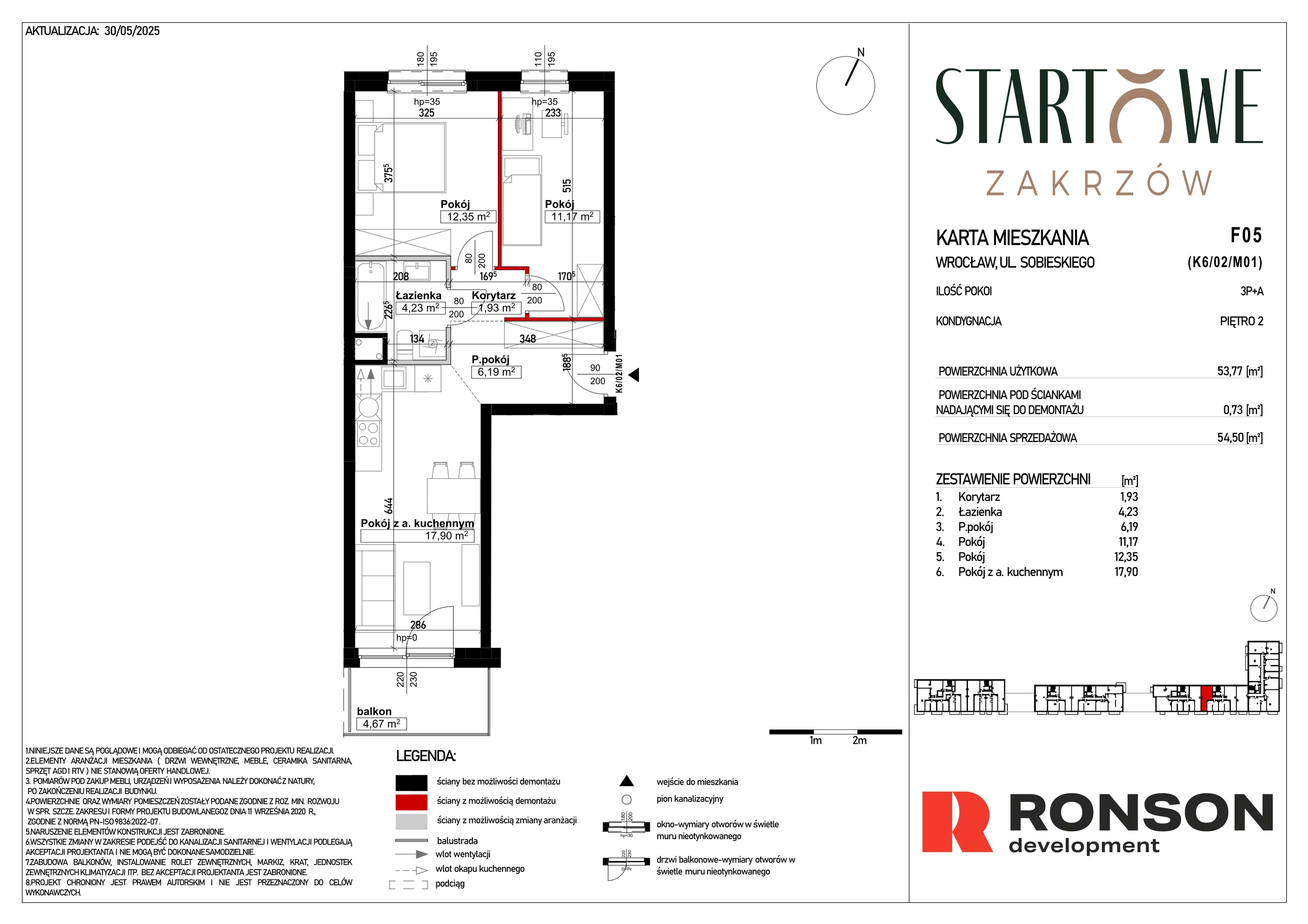 3 pokoje, mieszkanie 54,50 m², piętro 2, oferta nr F05, Osiedle Startowe, Wrocław, Psie Pole-Zawidawie, Zakrzów, ul. Zatorska / al. Sobieskiego
