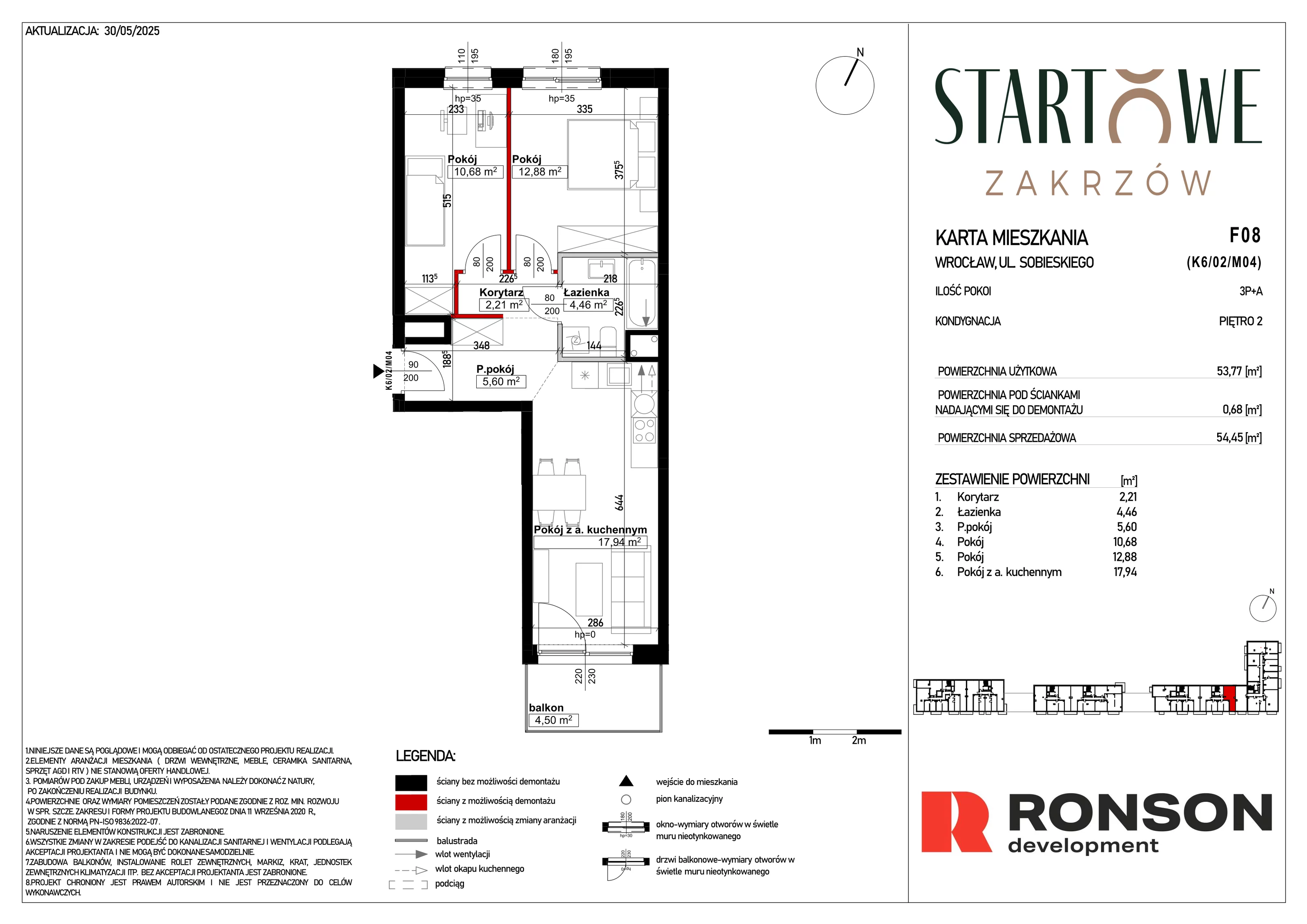 3 pokoje, mieszkanie 54,45 m², piętro 2, oferta nr F08, Osiedle Startowe, Wrocław, Psie Pole-Zawidawie, Zakrzów, ul. Zatorska / al. Sobieskiego