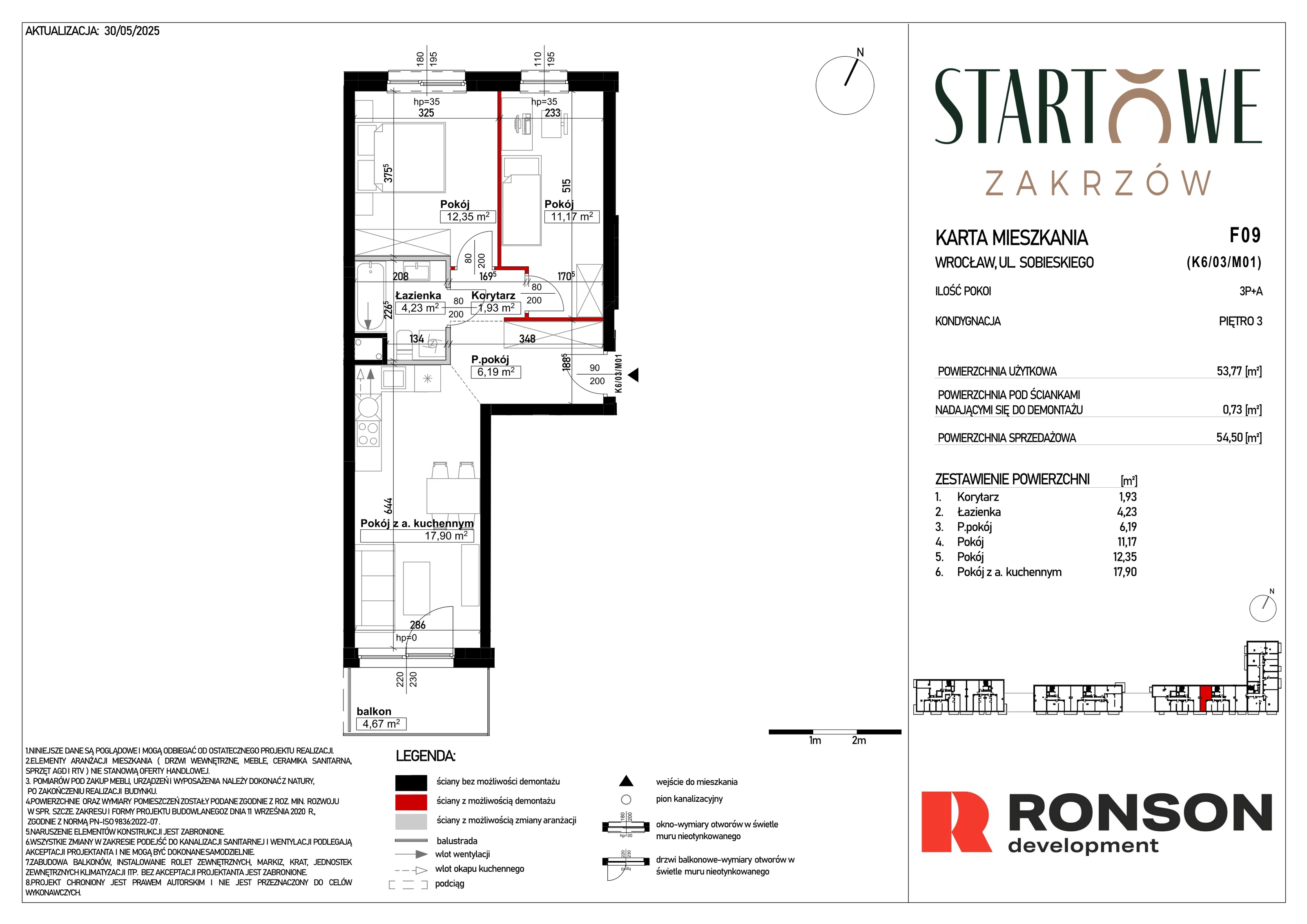 3 pokoje, mieszkanie 54,50 m², piętro 3, oferta nr F09, Osiedle Startowe, Wrocław, Psie Pole-Zawidawie, Zakrzów, ul. Zatorska / al. Sobieskiego
