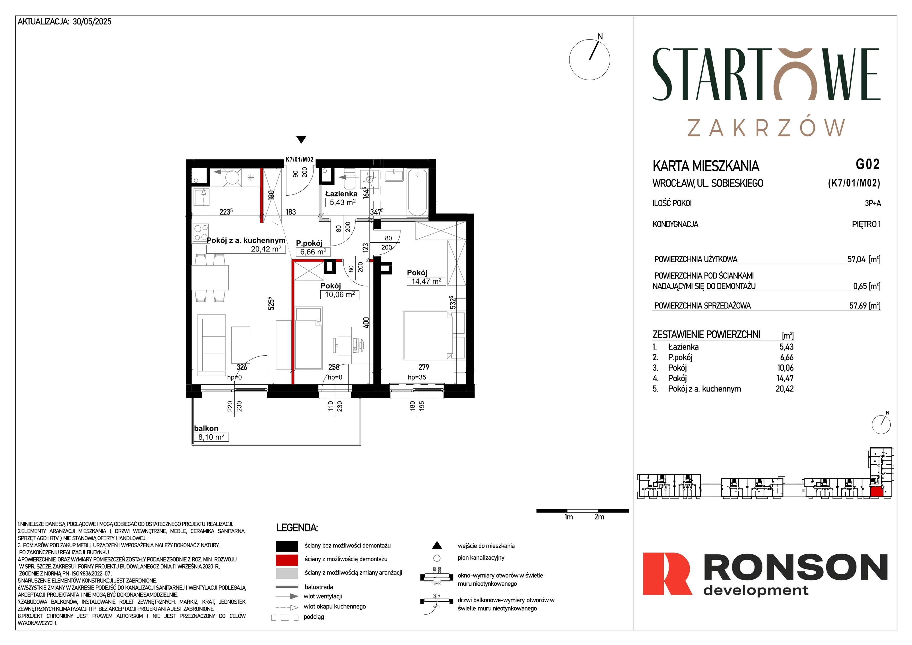 3 pokoje, mieszkanie 57,69 m², piętro 1, oferta nr G02, Osiedle Startowe, Wrocław, Psie Pole-Zawidawie, Zakrzów, ul. Zatorska / al. Sobieskiego
