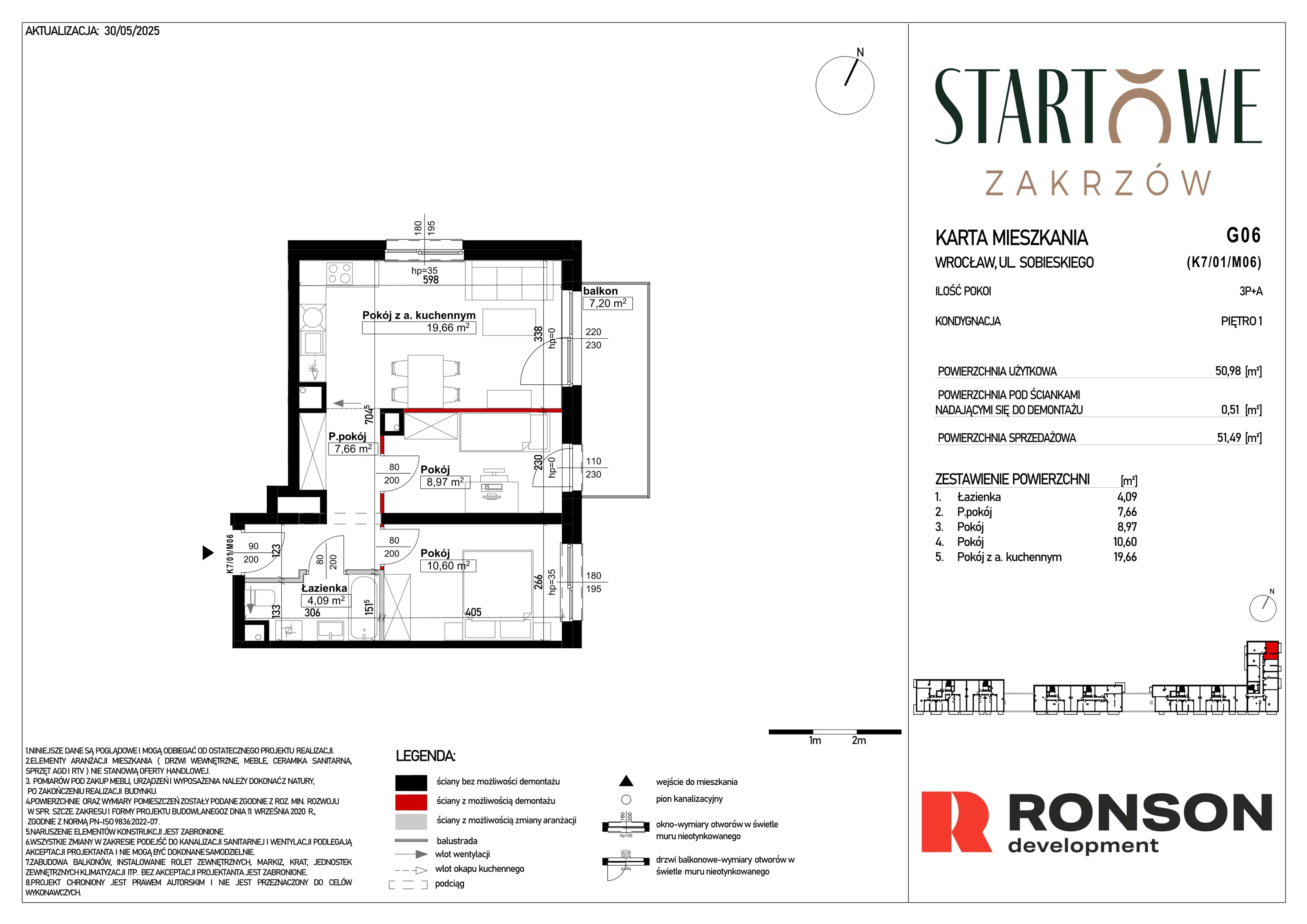 3 pokoje, mieszkanie 51,49 m², piętro 1, oferta nr G06, Osiedle Startowe, Wrocław, Psie Pole-Zawidawie, Zakrzów, ul. Zatorska / al. Sobieskiego