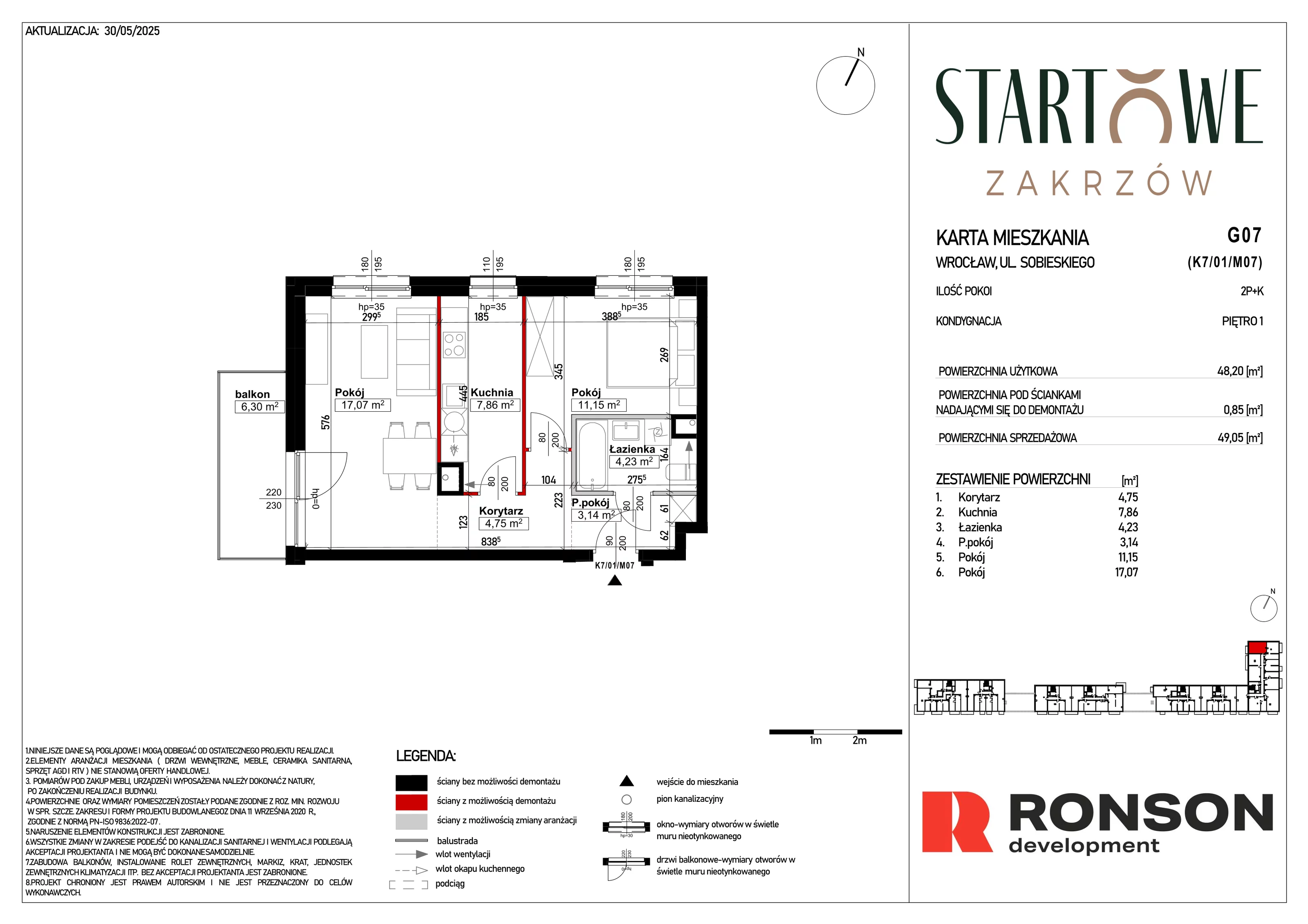 2 pokoje, mieszkanie 49,05 m², piętro 1, oferta nr G07, Osiedle Startowe, Wrocław, Psie Pole-Zawidawie, Zakrzów, ul. Zatorska / al. Sobieskiego