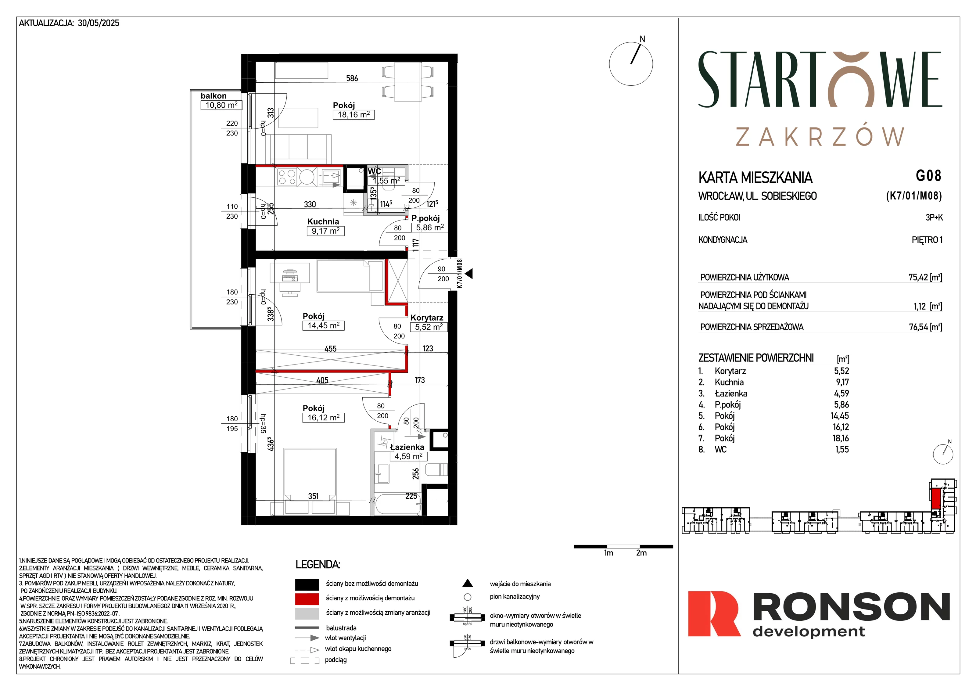 3 pokoje, mieszkanie 76,54 m², piętro 1, oferta nr G08, Osiedle Startowe, Wrocław, Psie Pole-Zawidawie, Zakrzów, ul. Zatorska / al. Sobieskiego