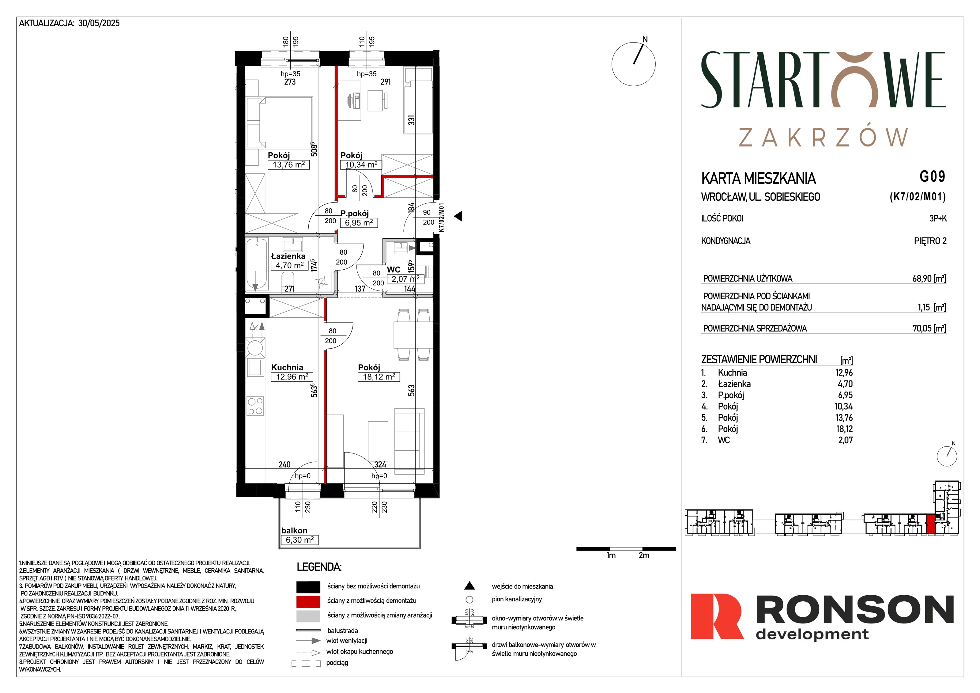 3 pokoje, mieszkanie 70,05 m², piętro 2, oferta nr G09, Osiedle Startowe, Wrocław, Psie Pole-Zawidawie, Zakrzów, ul. Zatorska / al. Sobieskiego