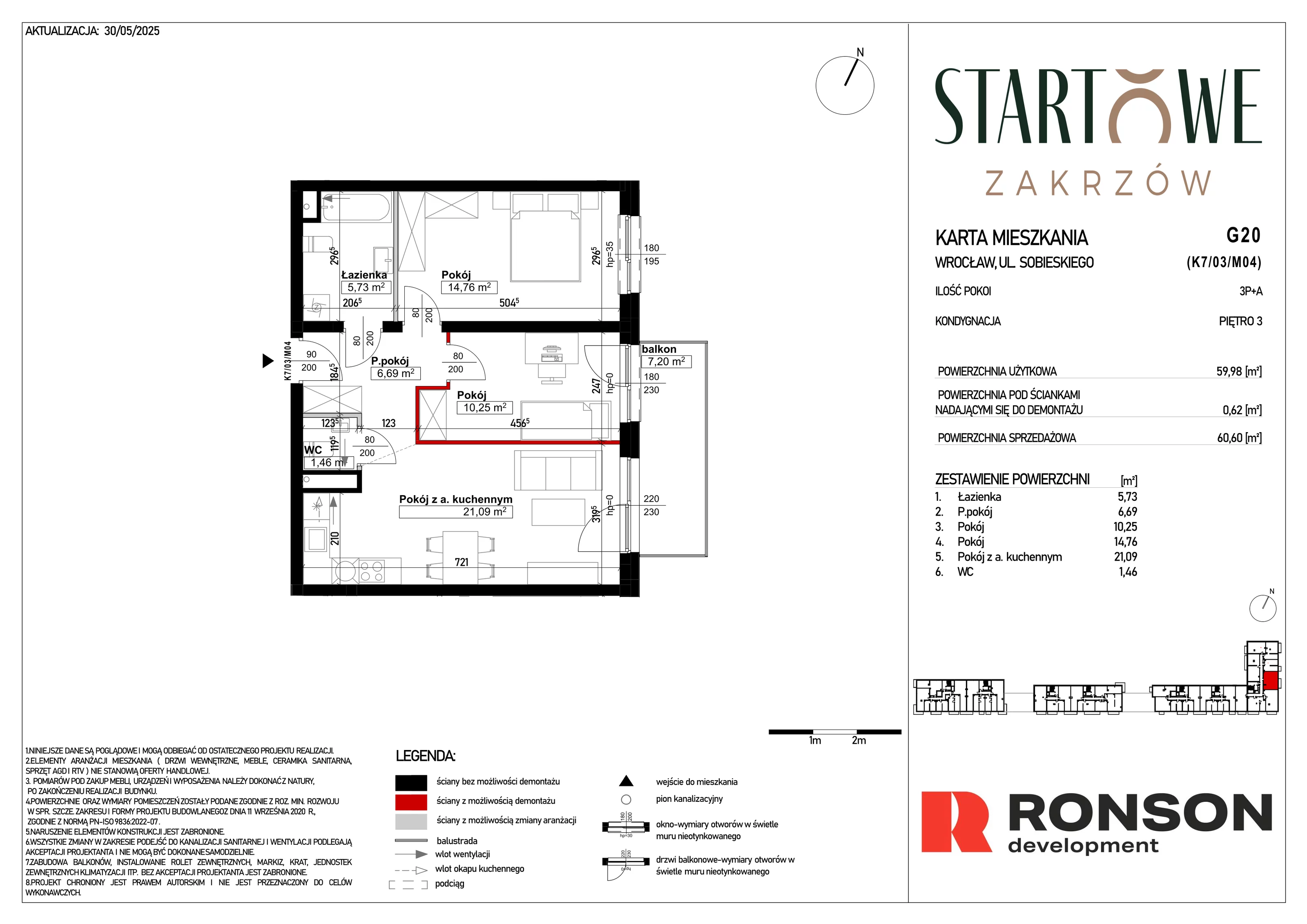 3 pokoje, mieszkanie 60,60 m², piętro 3, oferta nr G20, Osiedle Startowe, Wrocław, Psie Pole-Zawidawie, Zakrzów, ul. Zatorska / al. Sobieskiego
