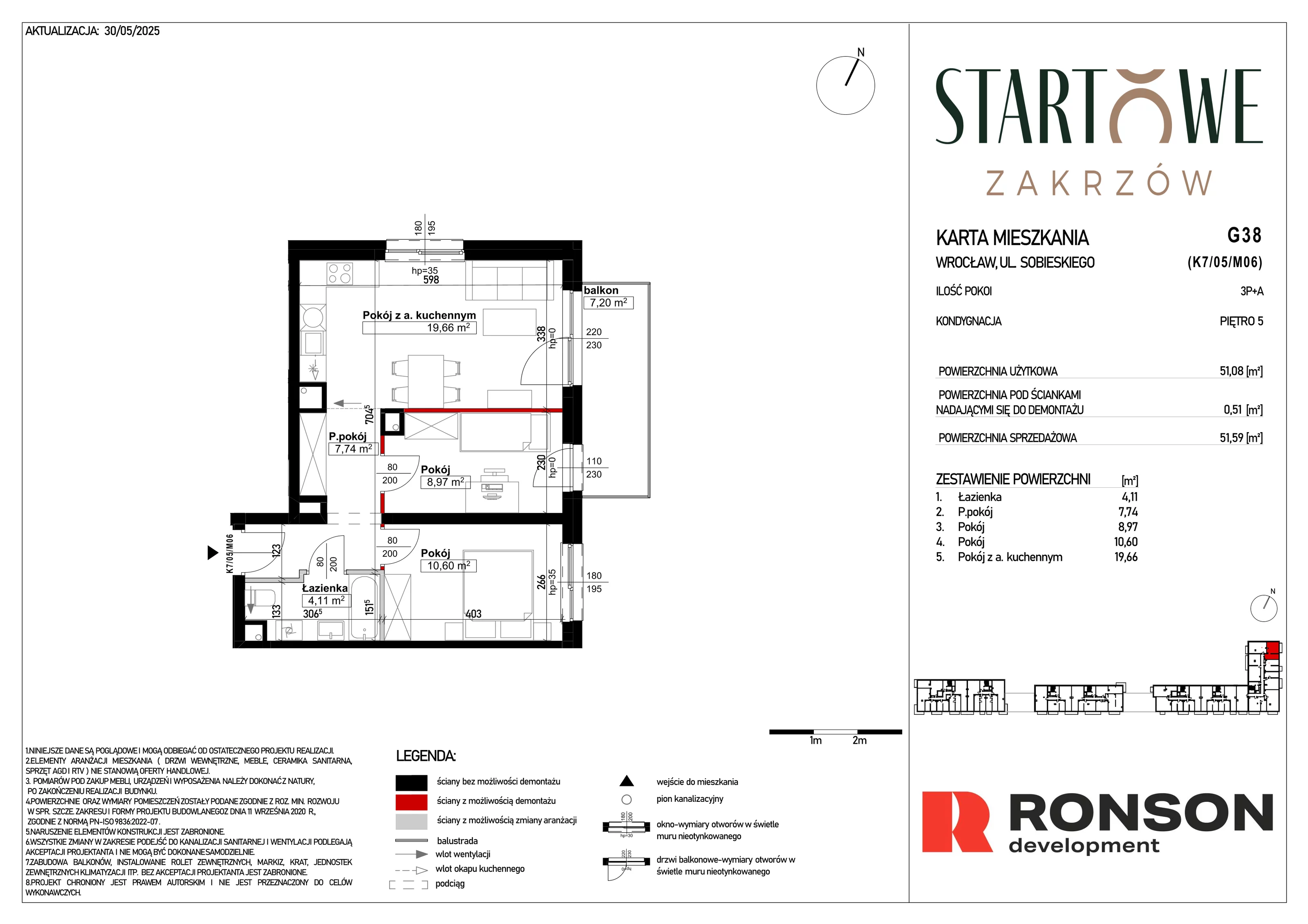 3 pokoje, mieszkanie 51,59 m², piętro 5, oferta nr G38, Osiedle Startowe, Wrocław, Psie Pole-Zawidawie, Zakrzów, ul. Zatorska / al. Sobieskiego