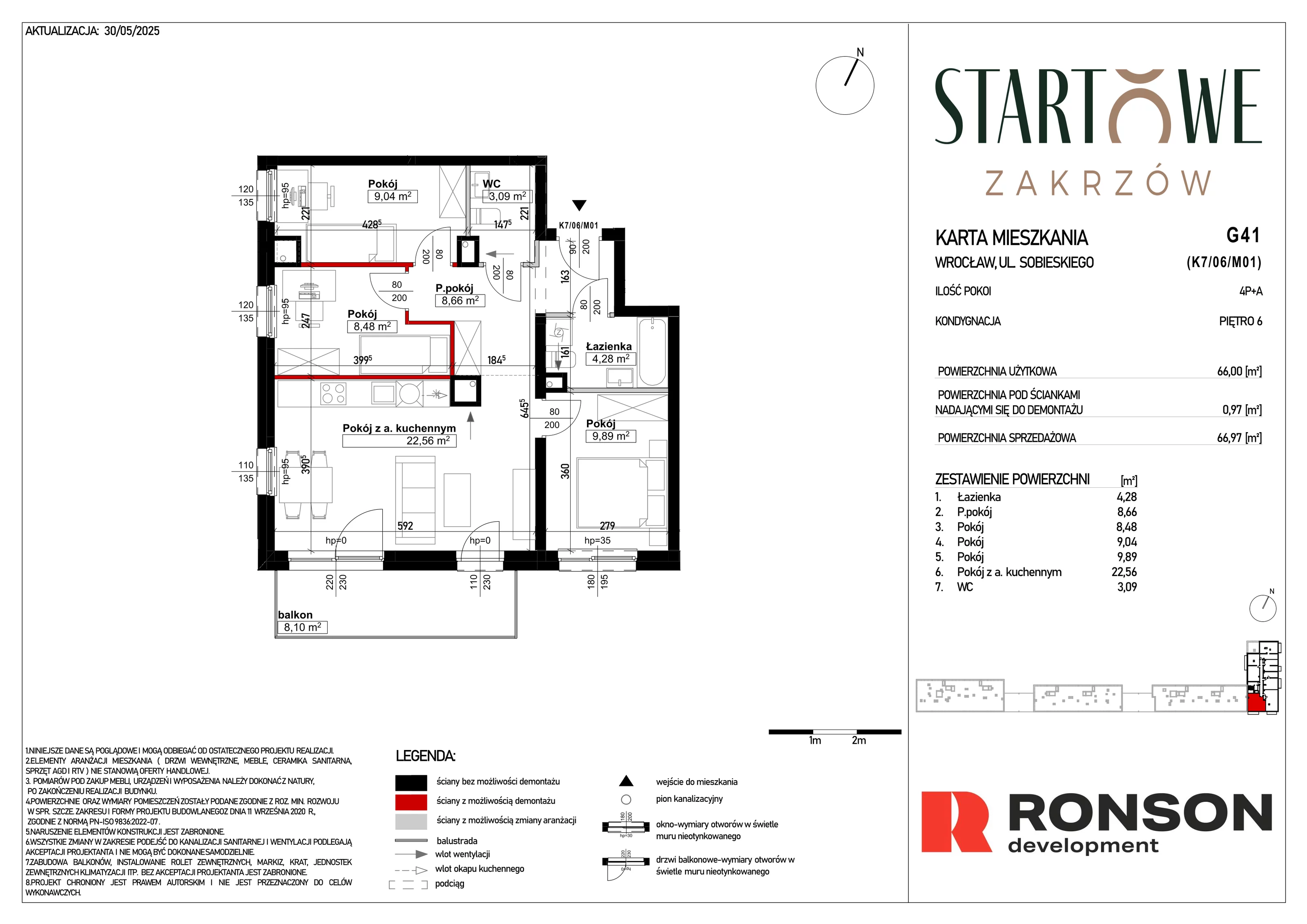 4 pokoje, mieszkanie 66,97 m², piętro 6, oferta nr G41, Osiedle Startowe, Wrocław, Psie Pole-Zawidawie, Zakrzów, ul. Zatorska / al. Sobieskiego