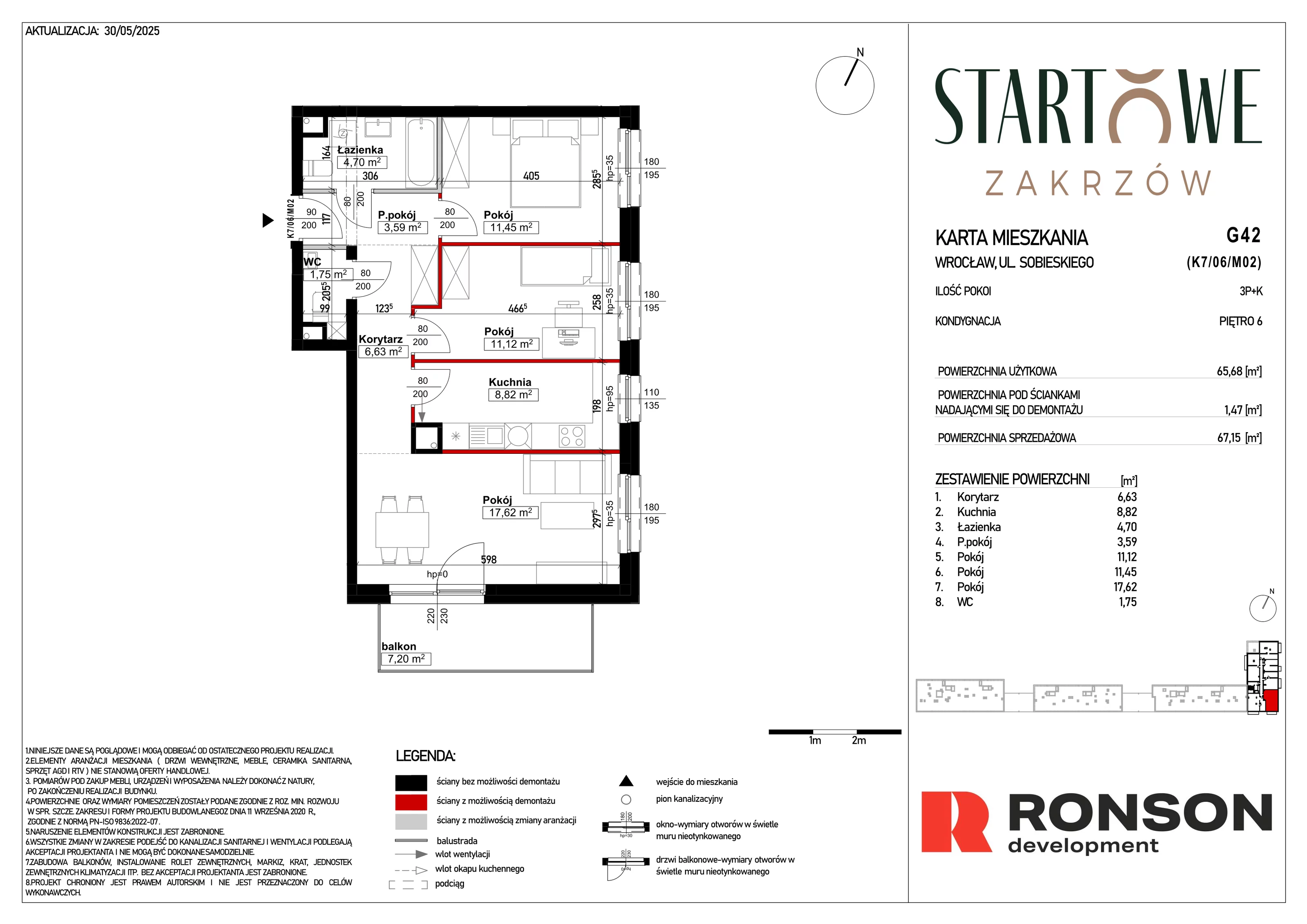 3 pokoje, mieszkanie 67,15 m², piętro 6, oferta nr G42, Osiedle Startowe, Wrocław, Psie Pole-Zawidawie, Zakrzów, ul. Zatorska / al. Sobieskiego
