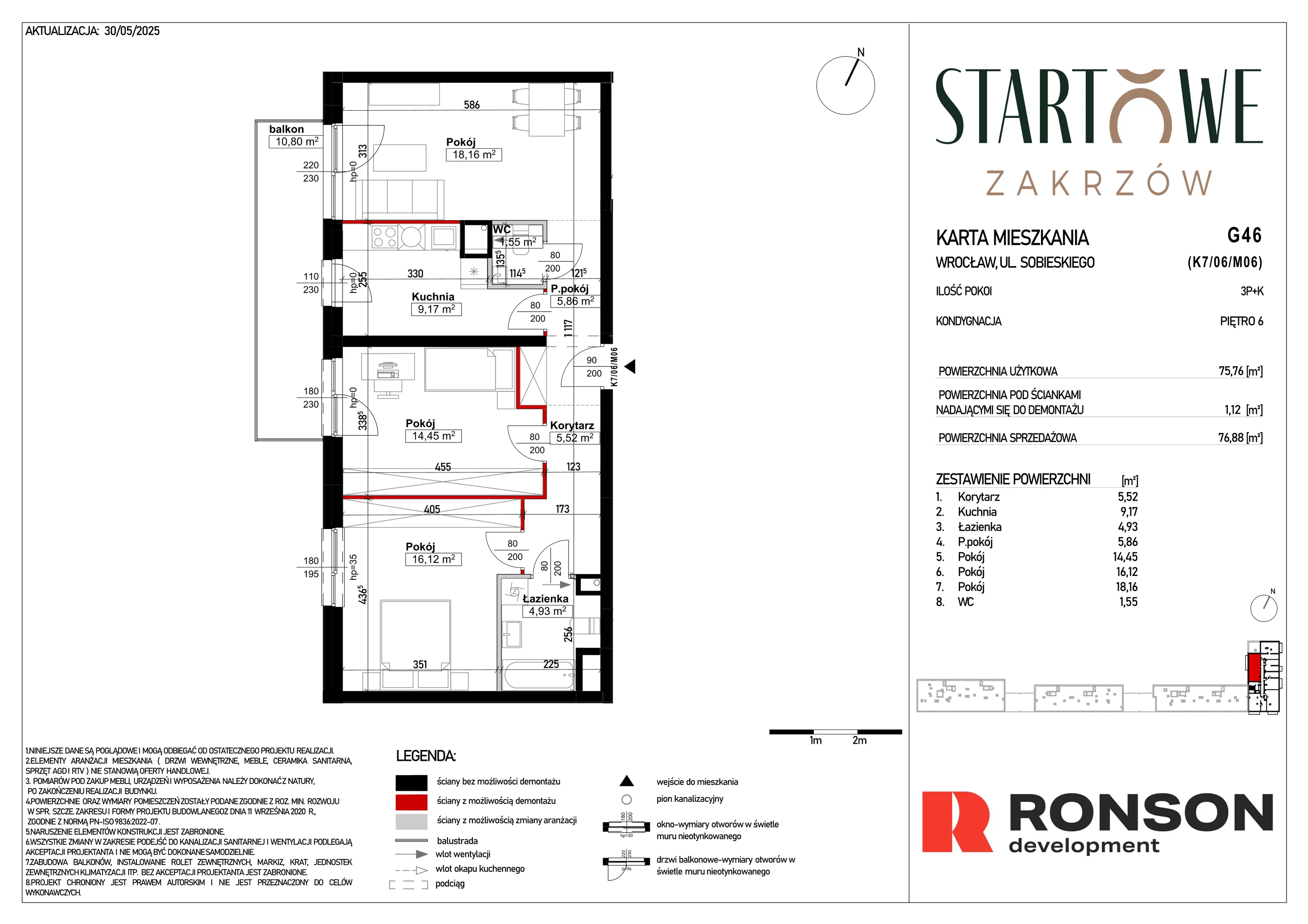 3 pokoje, mieszkanie 76,88 m², piętro 6, oferta nr G46, Osiedle Startowe, Wrocław, Psie Pole-Zawidawie, Zakrzów, ul. Zatorska / al. Sobieskiego