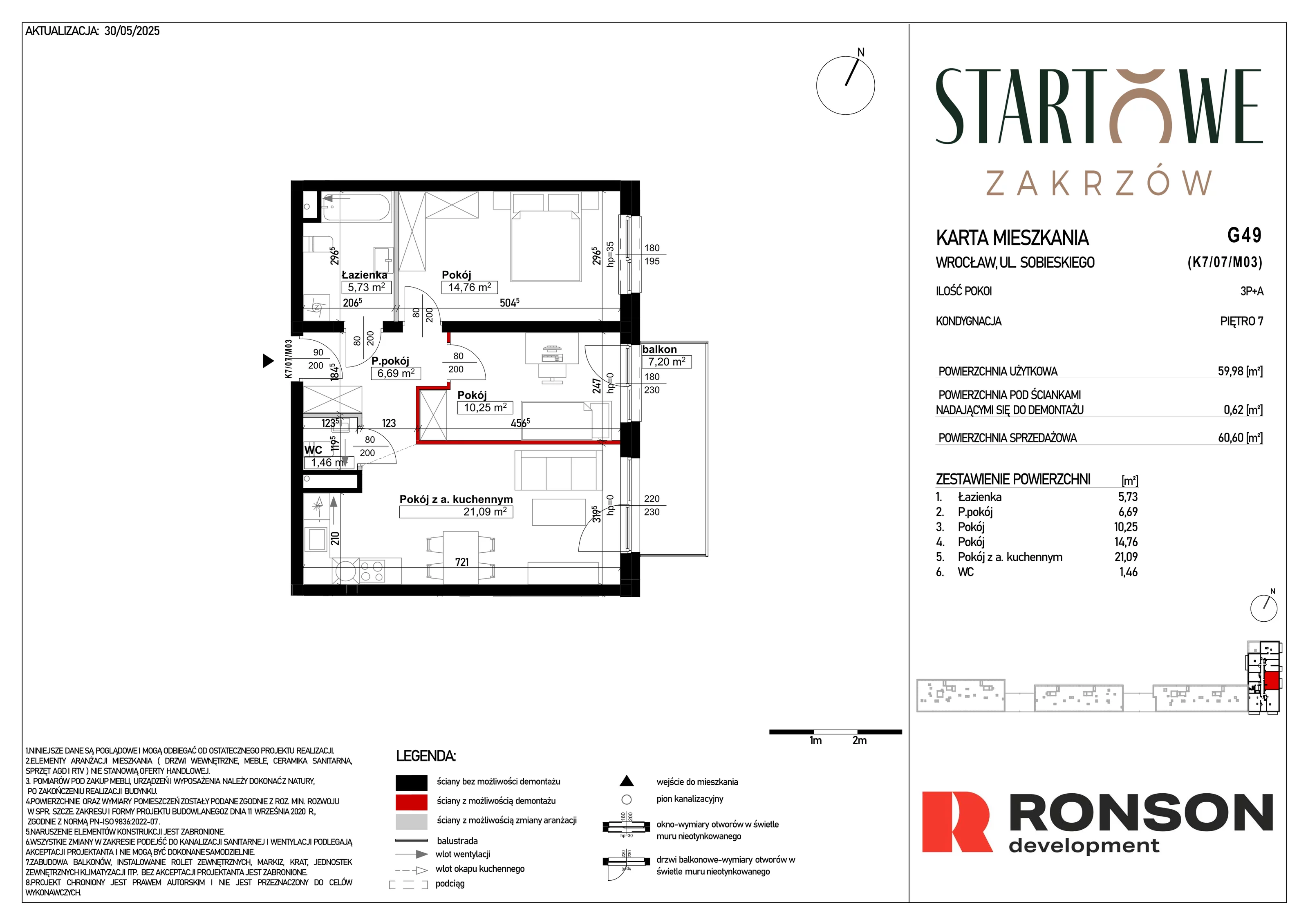 3 pokoje, mieszkanie 60,60 m², piętro 7, oferta nr G49, Osiedle Startowe, Wrocław, Psie Pole-Zawidawie, Zakrzów, ul. Zatorska / al. Sobieskiego