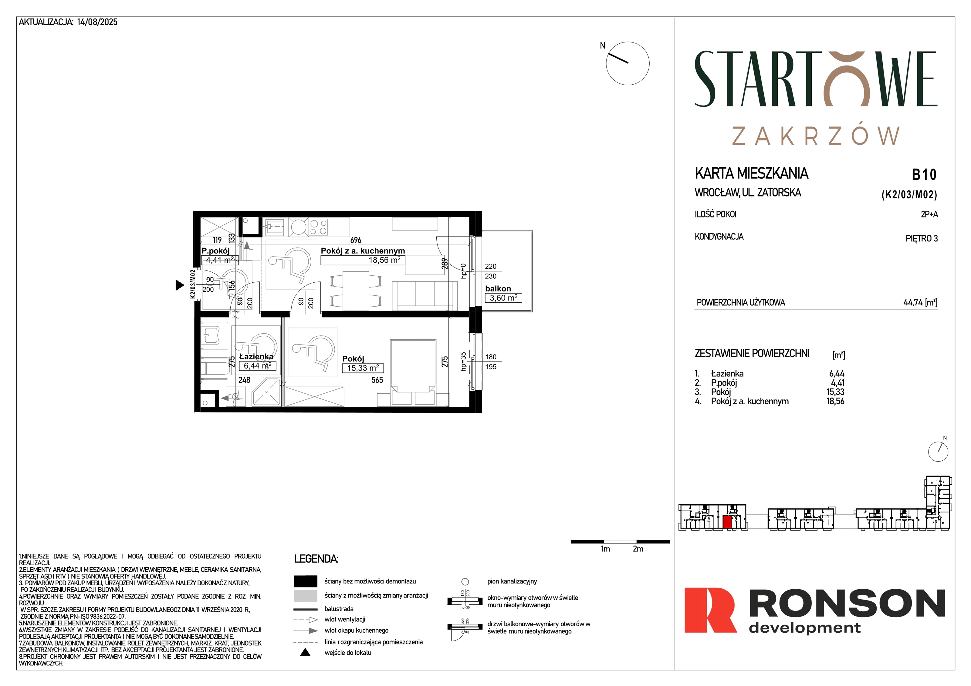 2 pokoje, mieszkanie 44,74 m², piętro 3, oferta nr B10, Osiedle Startowe, Wrocław, Psie Pole-Zawidawie, Zakrzów, ul. Zatorska / al. Sobieskiego