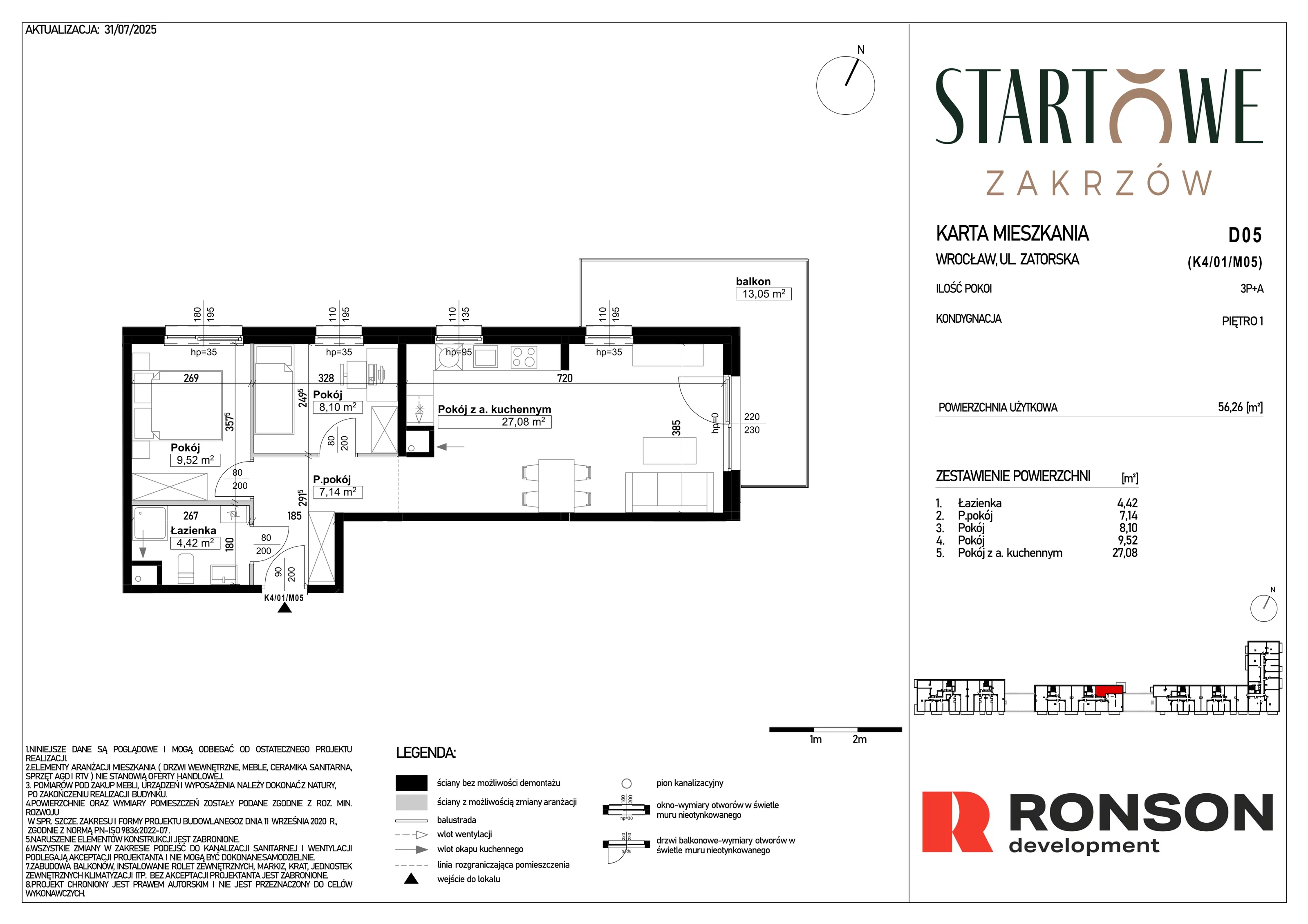 3 pokoje, mieszkanie 56,26 m², piętro 1, oferta nr D05, Osiedle Startowe, Wrocław, Psie Pole-Zawidawie, Zakrzów, ul. Zatorska / al. Sobieskiego
