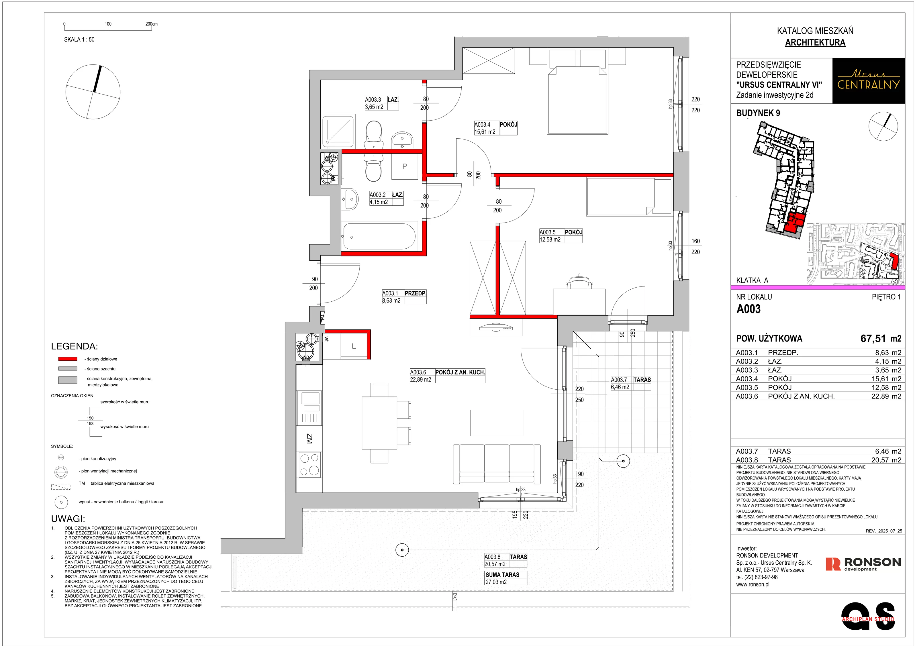 3 pokoje, mieszkanie 68,52 m², piętro 1, oferta nr 9A003, Ursus Centralny, Warszawa, Ursus, Szamoty, ul. Kazimierza Gierdziejewskiego