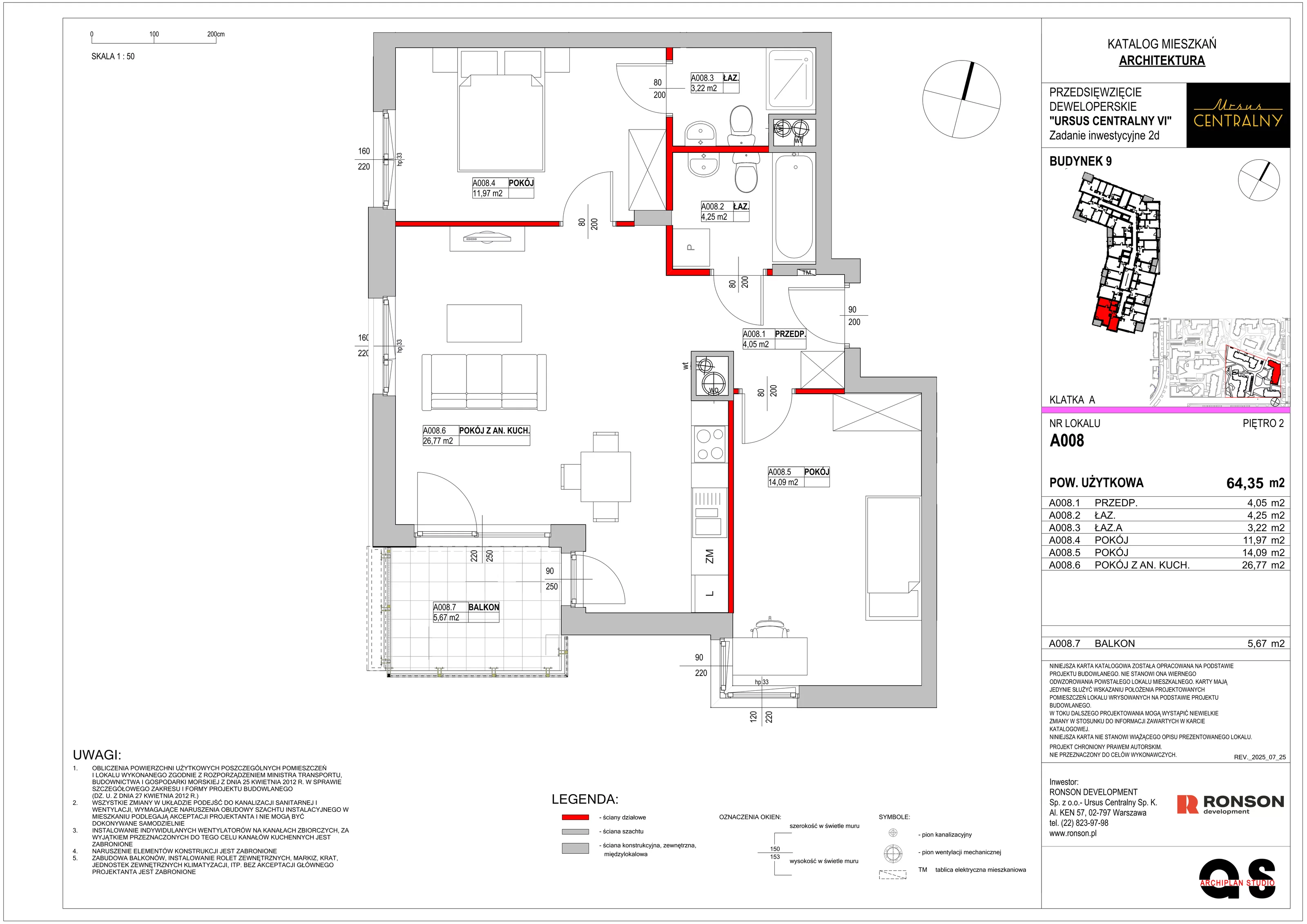 3 pokoje, mieszkanie 65,06 m², piętro 2, oferta nr 9A008, Ursus Centralny, Warszawa, Ursus, Szamoty, ul. Kazimierza Gierdziejewskiego
