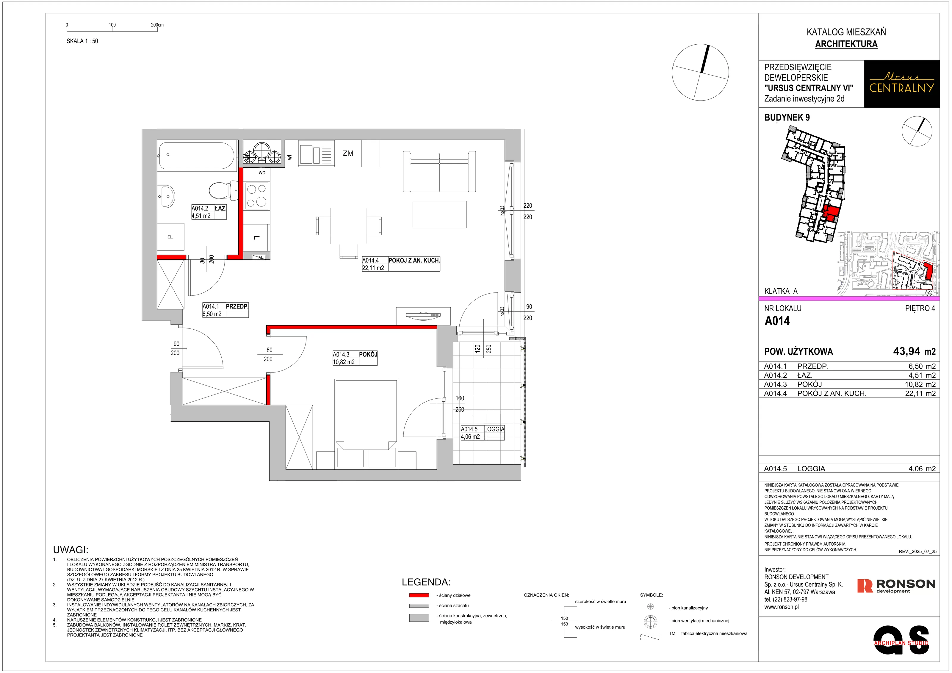 2 pokoje, mieszkanie 44,37 m², piętro 4, oferta nr 9A014, Ursus Centralny, Warszawa, Ursus, Szamoty, ul. Kazimierza Gierdziejewskiego