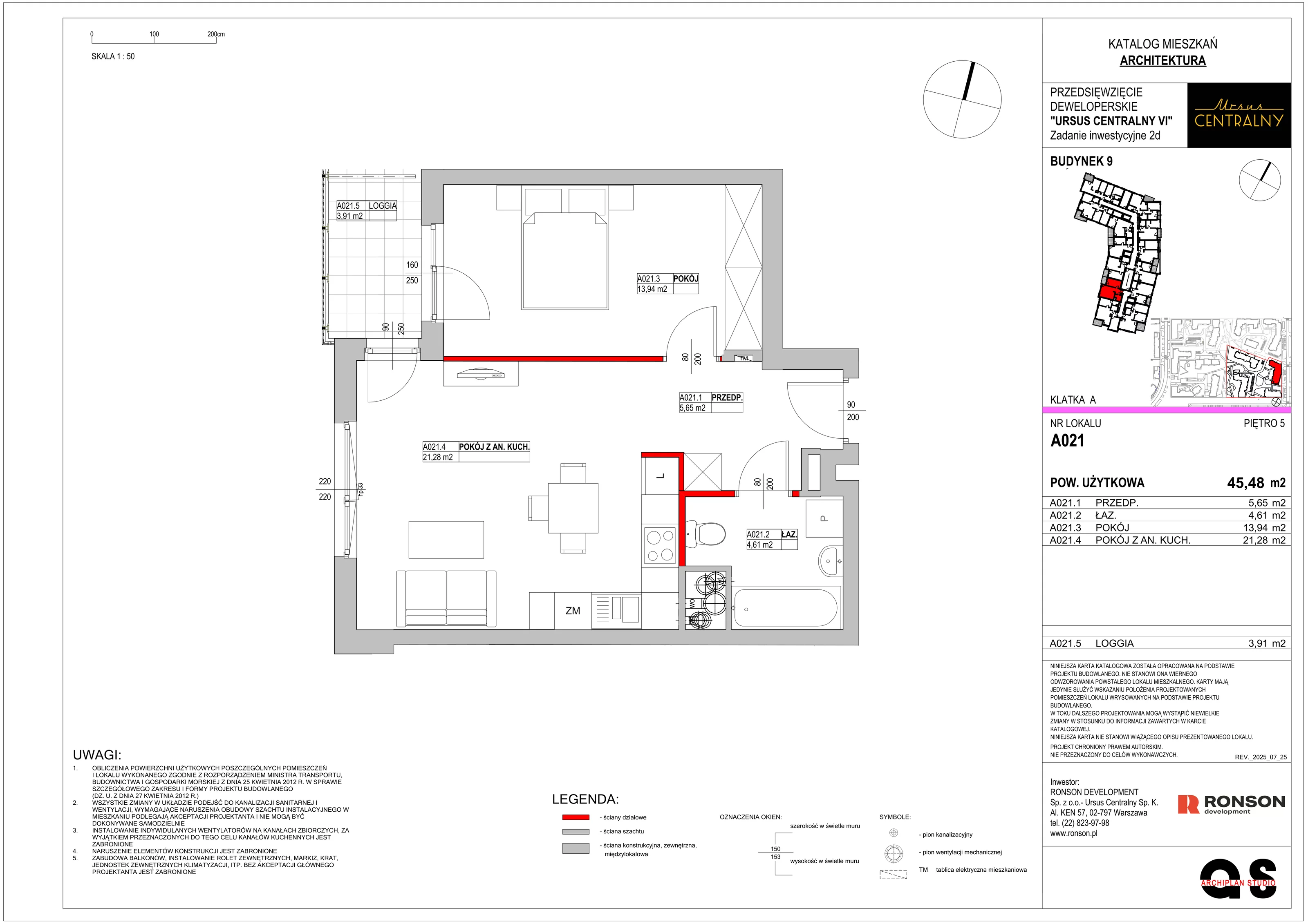 2 pokoje, mieszkanie 45,94 m², piętro 5, oferta nr 9A021, Ursus Centralny, Warszawa, Ursus, Szamoty, ul. Kazimierza Gierdziejewskiego