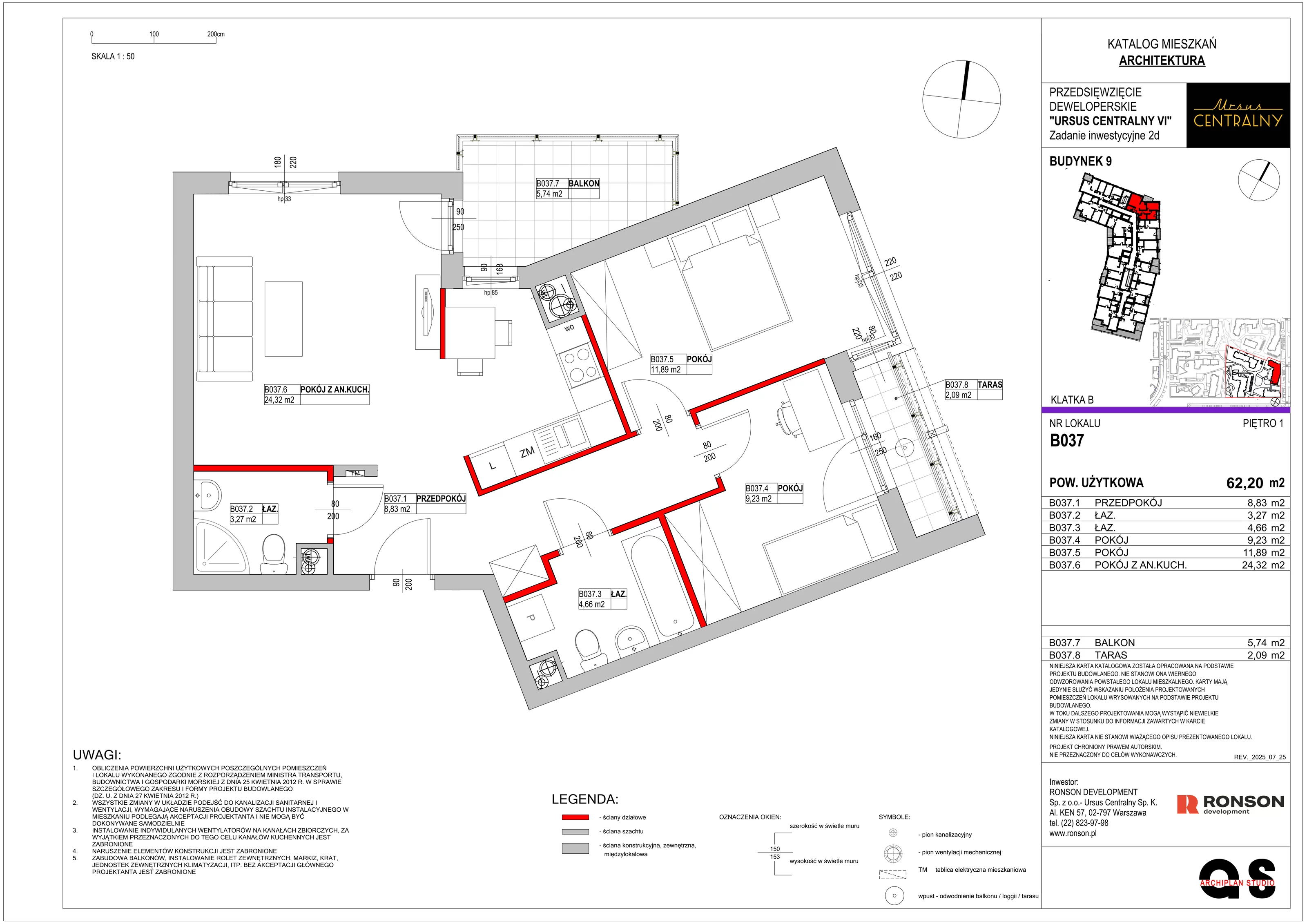 3 pokoje, mieszkanie 63,15 m², piętro 1, oferta nr 9B037, Ursus Centralny, Warszawa, Ursus, Szamoty, ul. Kazimierza Gierdziejewskiego