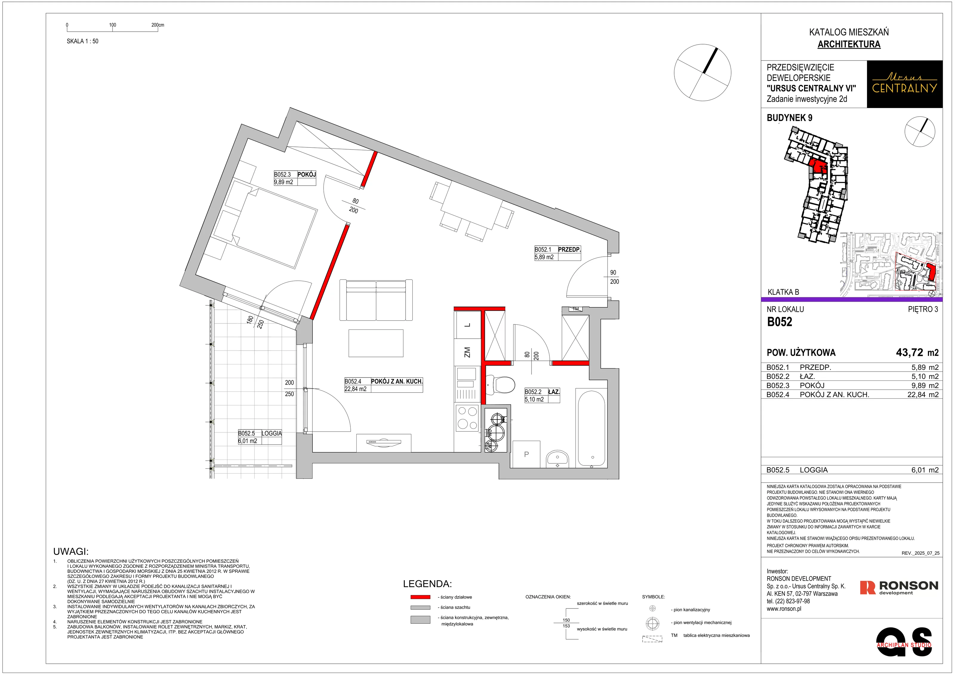 2 pokoje, mieszkanie 44,21 m², piętro 3, oferta nr 9B052, Ursus Centralny, Warszawa, Ursus, Szamoty, ul. Kazimierza Gierdziejewskiego