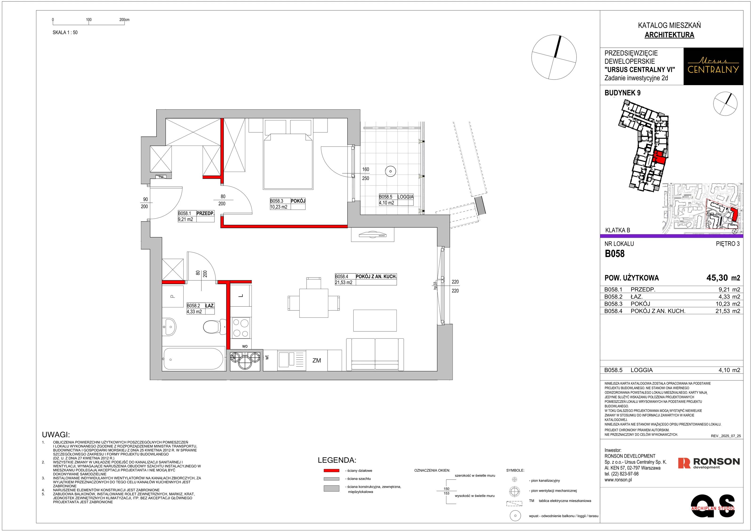 2 pokoje, mieszkanie 45,91 m², piętro 3, oferta nr 9B058, Ursus Centralny, Warszawa, Ursus, Szamoty, ul. Kazimierza Gierdziejewskiego