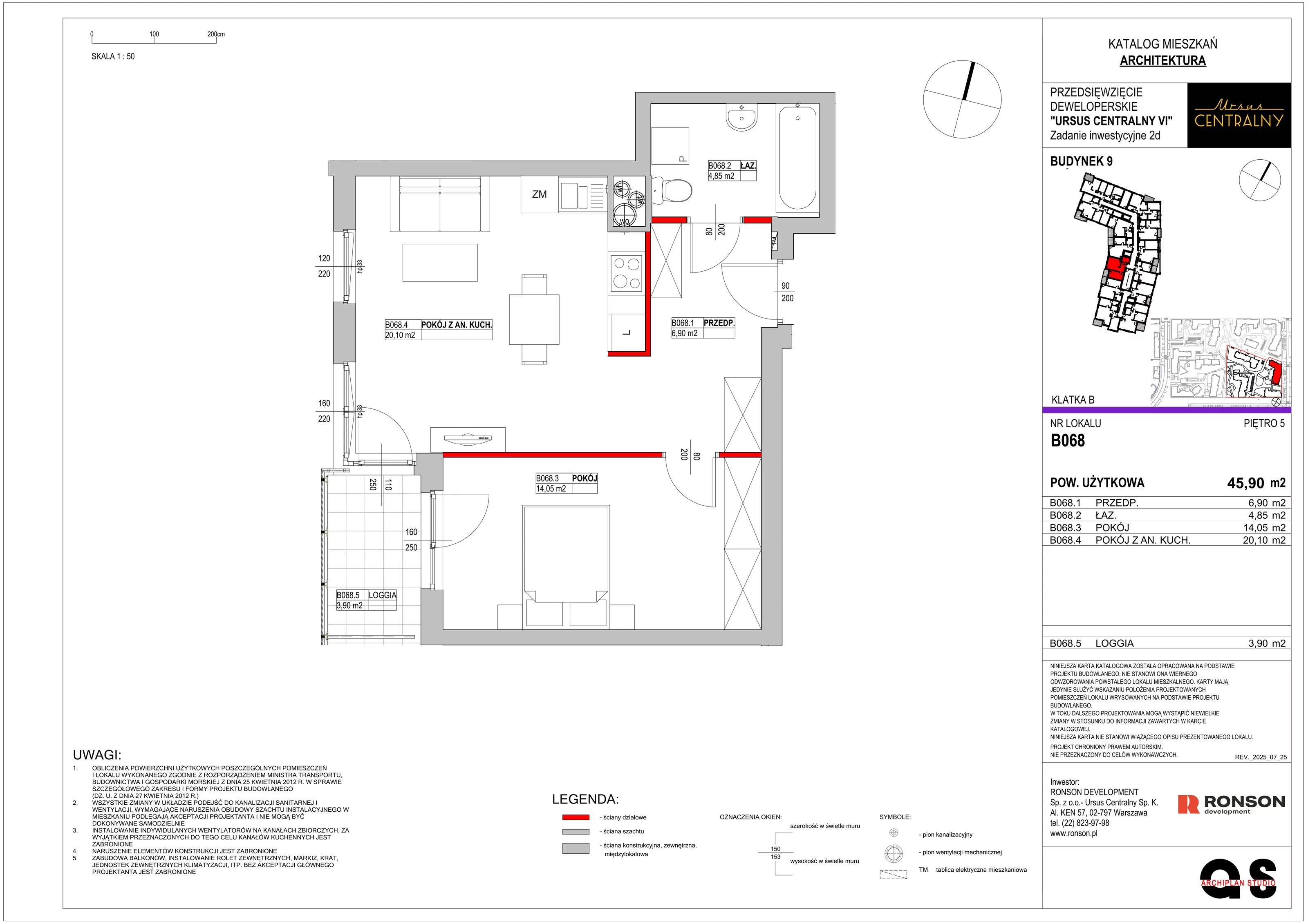 2 pokoje, mieszkanie 46,52 m², piętro 5, oferta nr 9B068, Ursus Centralny, Warszawa, Ursus, Szamoty, ul. Kazimierza Gierdziejewskiego