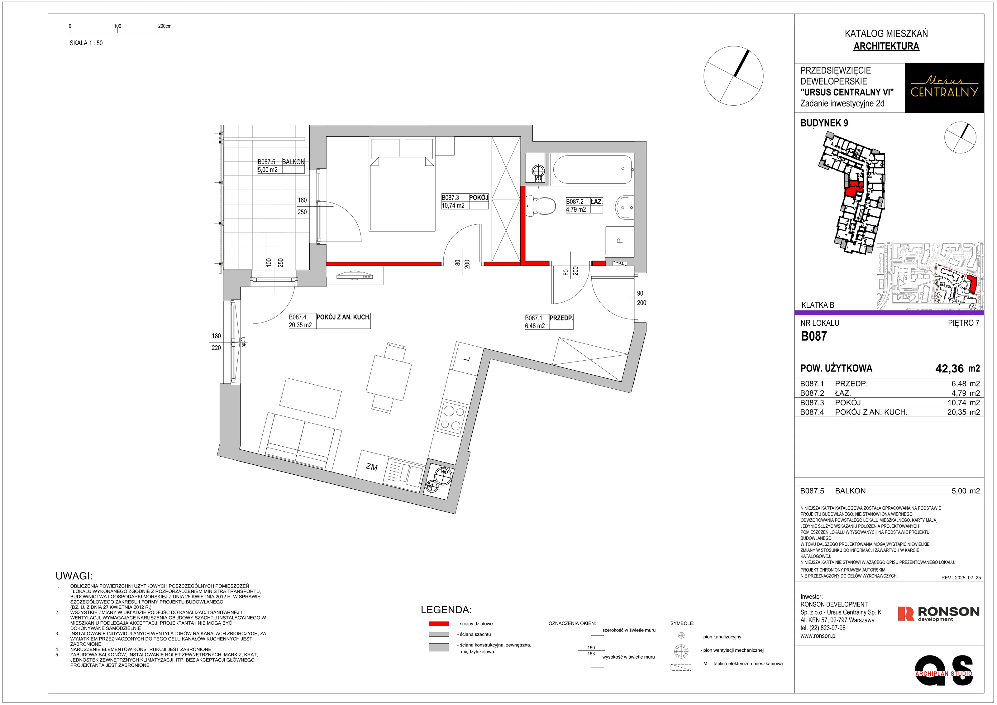 2 pokoje, mieszkanie 42,69 m², piętro 7, oferta nr 9B087, Ursus Centralny, Warszawa, Ursus, Szamoty, ul. Kazimierza Gierdziejewskiego