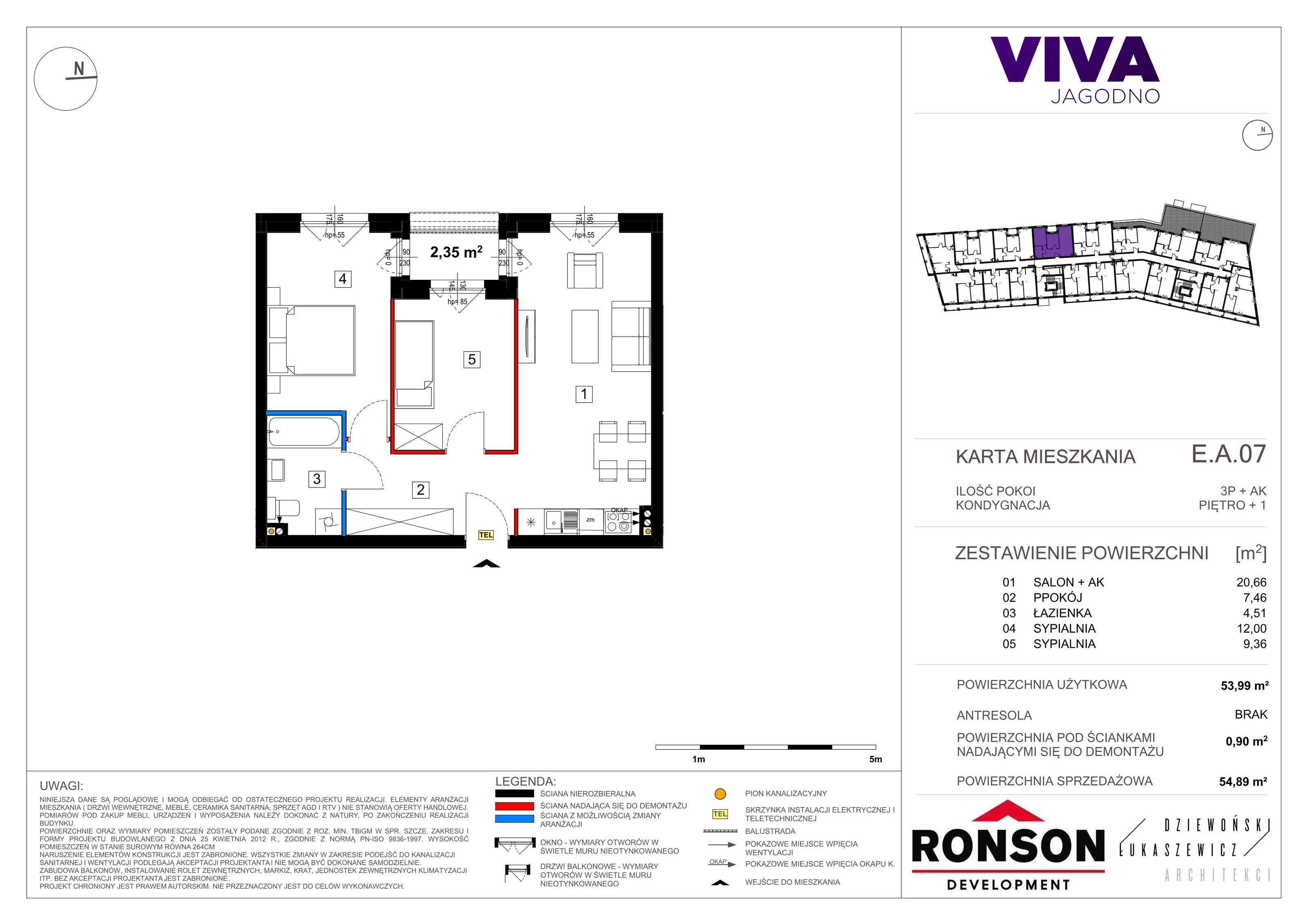 Mieszkanie 54,81 m², piętro 1, oferta nr EA_07, Viva Jagodno 3, Wrocław, Jagodno, Krzyki, ul. Kajdasza