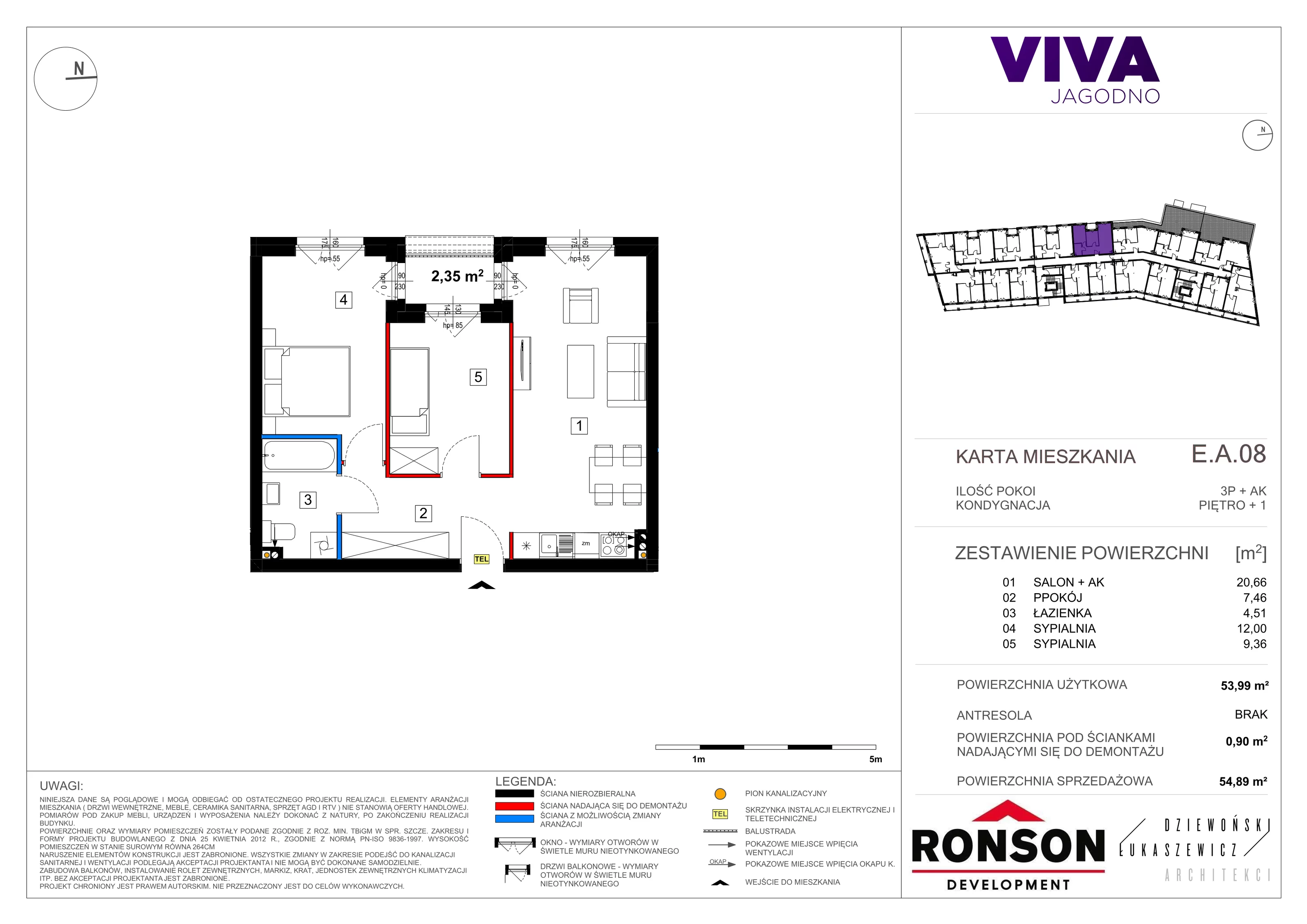 Mieszkanie 54,81 m², piętro 1, oferta nr EA_08, Viva Jagodno 3, Wrocław, Jagodno, Krzyki, ul. Kajdasza