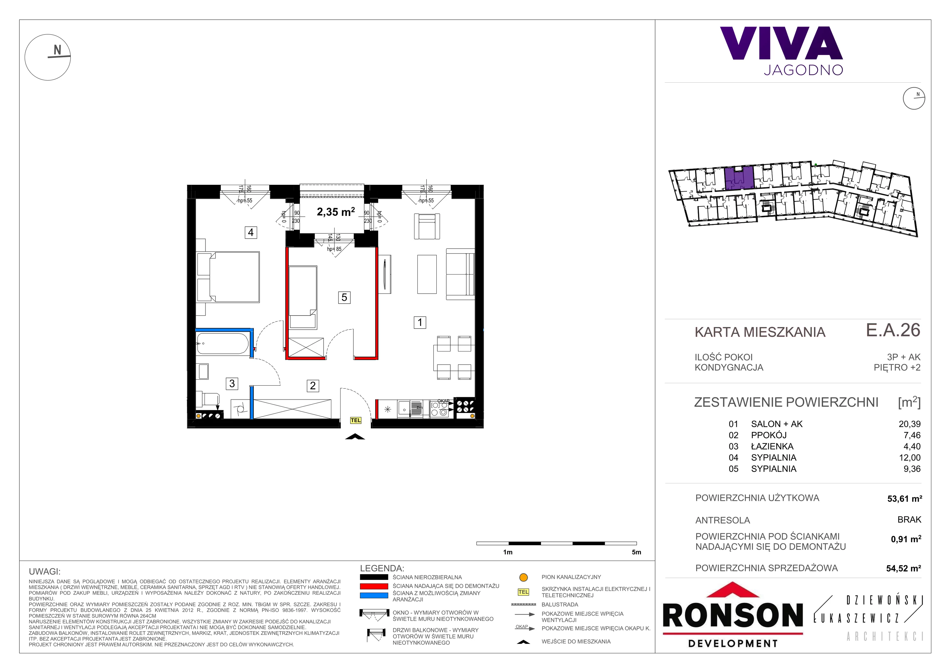 Mieszkanie 54,82 m², piętro 2, oferta nr EA_26, Viva Jagodno 3, Wrocław, Jagodno, Krzyki, ul. Kajdasza