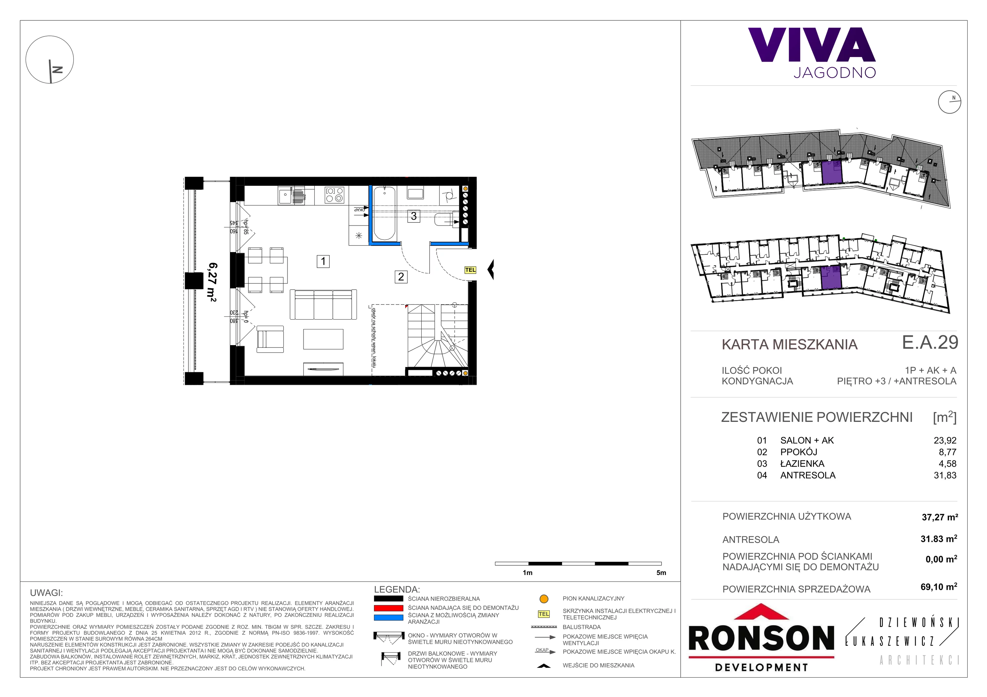 1 pokój, mieszkanie 69,54 m², piętro 3, oferta nr EA_29, Viva Jagodno 3, Wrocław, Jagodno, Krzyki, ul. Kajdasza