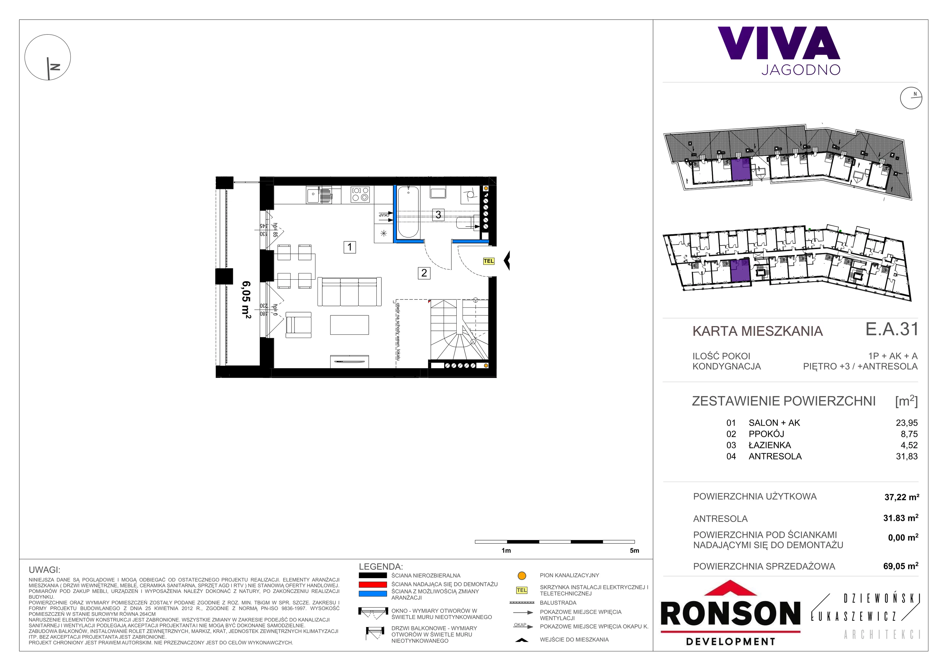 1 pokój, mieszkanie 69,59 m², piętro 3, oferta nr EA_31, Viva Jagodno 3, Wrocław, Jagodno, Krzyki, ul. Kajdasza