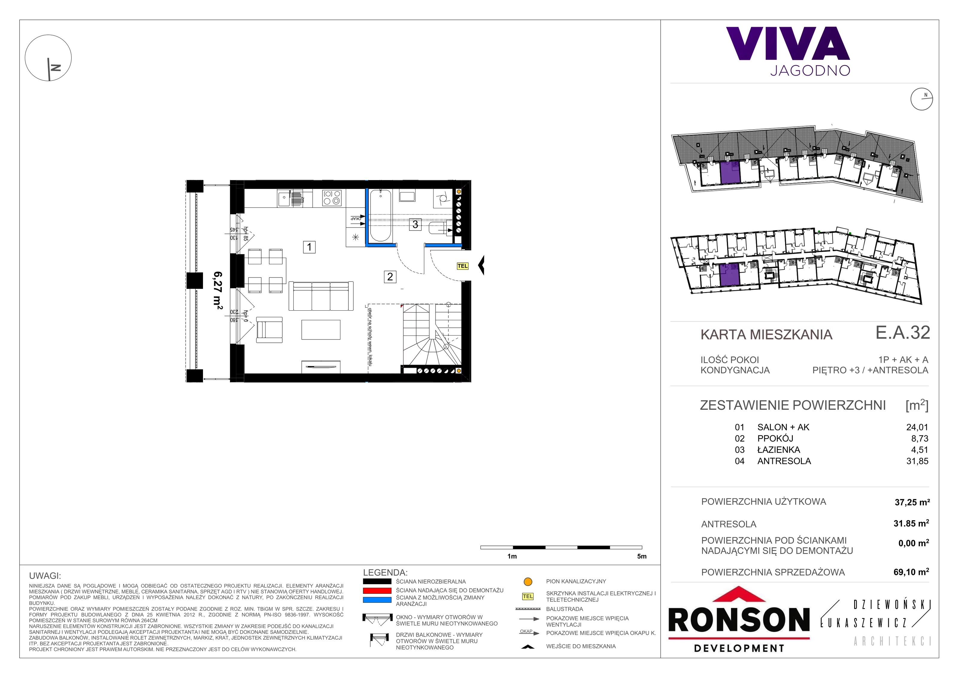 1 pokój, mieszkanie 69,56 m², piętro 3, oferta nr EA_32, Viva Jagodno 3, Wrocław, Jagodno, Krzyki, ul. Kajdasza