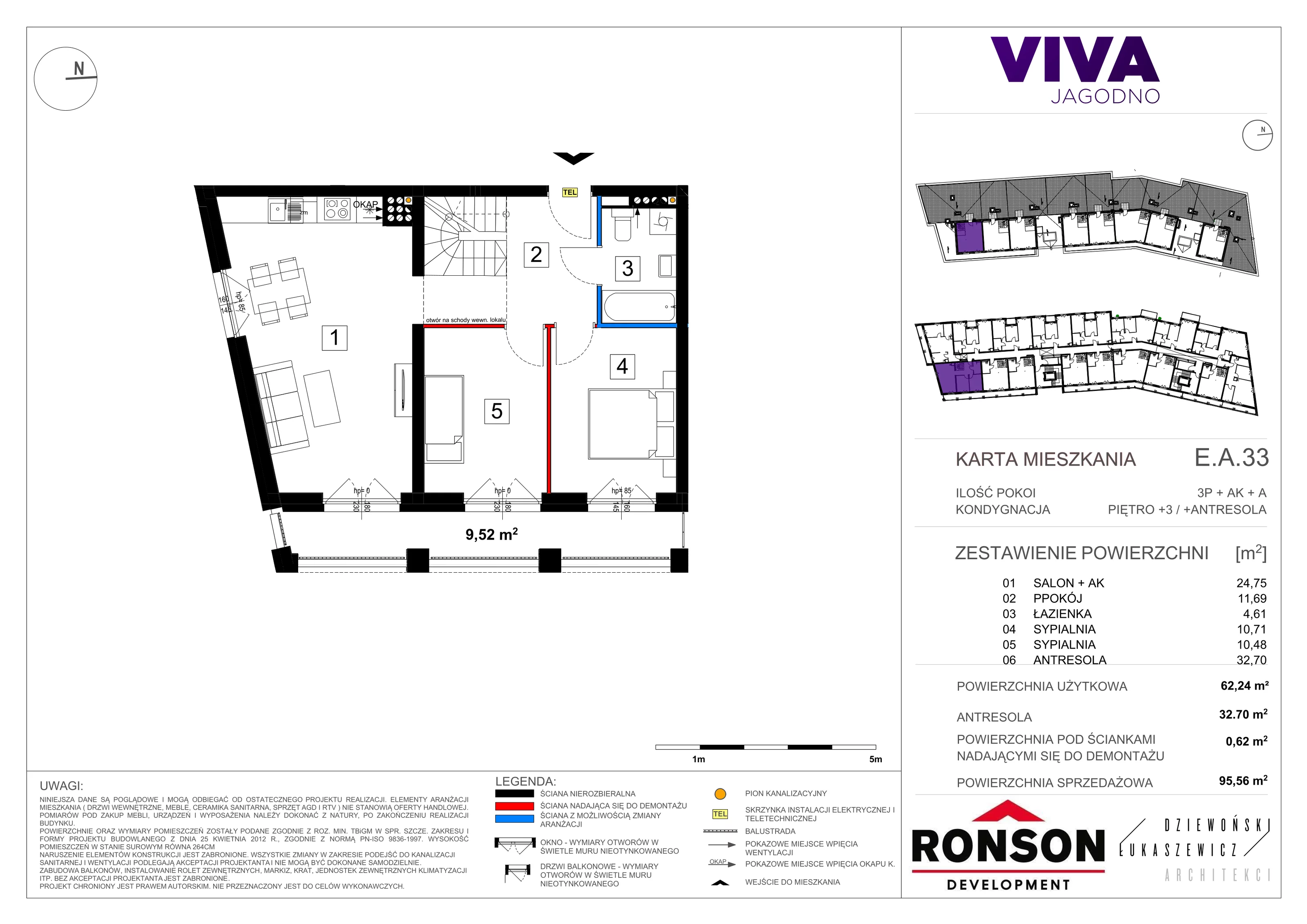 3 pokoje, mieszkanie 95,88 m², piętro 3, oferta nr EA_33, Viva Jagodno 3, Wrocław, Jagodno, Krzyki, ul. Kajdasza