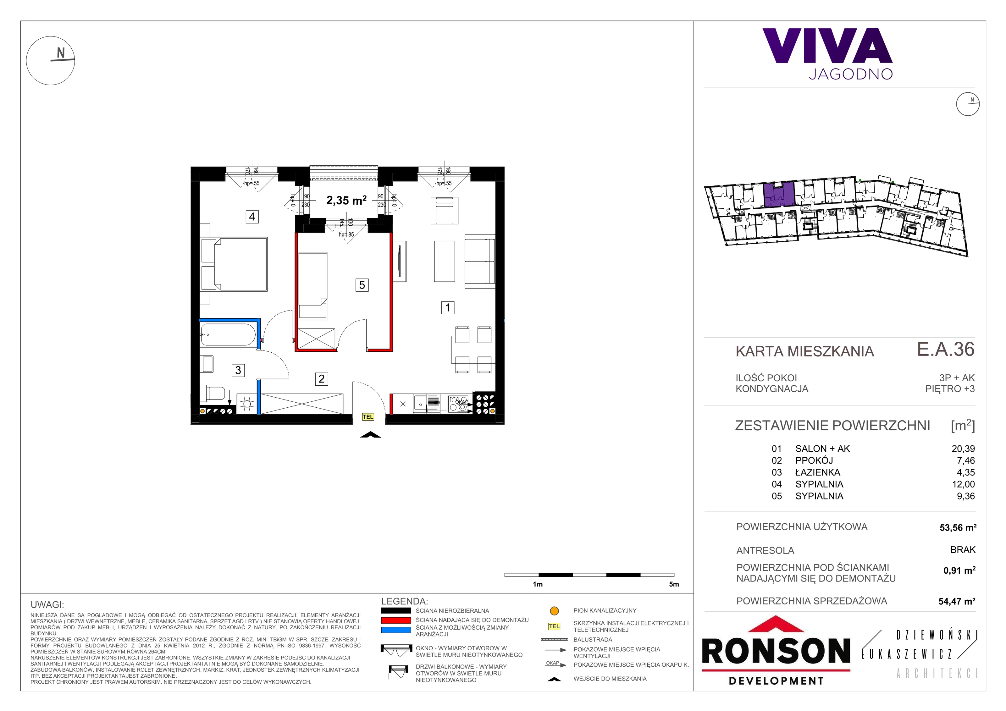 Mieszkanie 54,81 m², piętro 3, oferta nr EA_36, Viva Jagodno 3, Wrocław, Jagodno, Krzyki, ul. Kajdasza