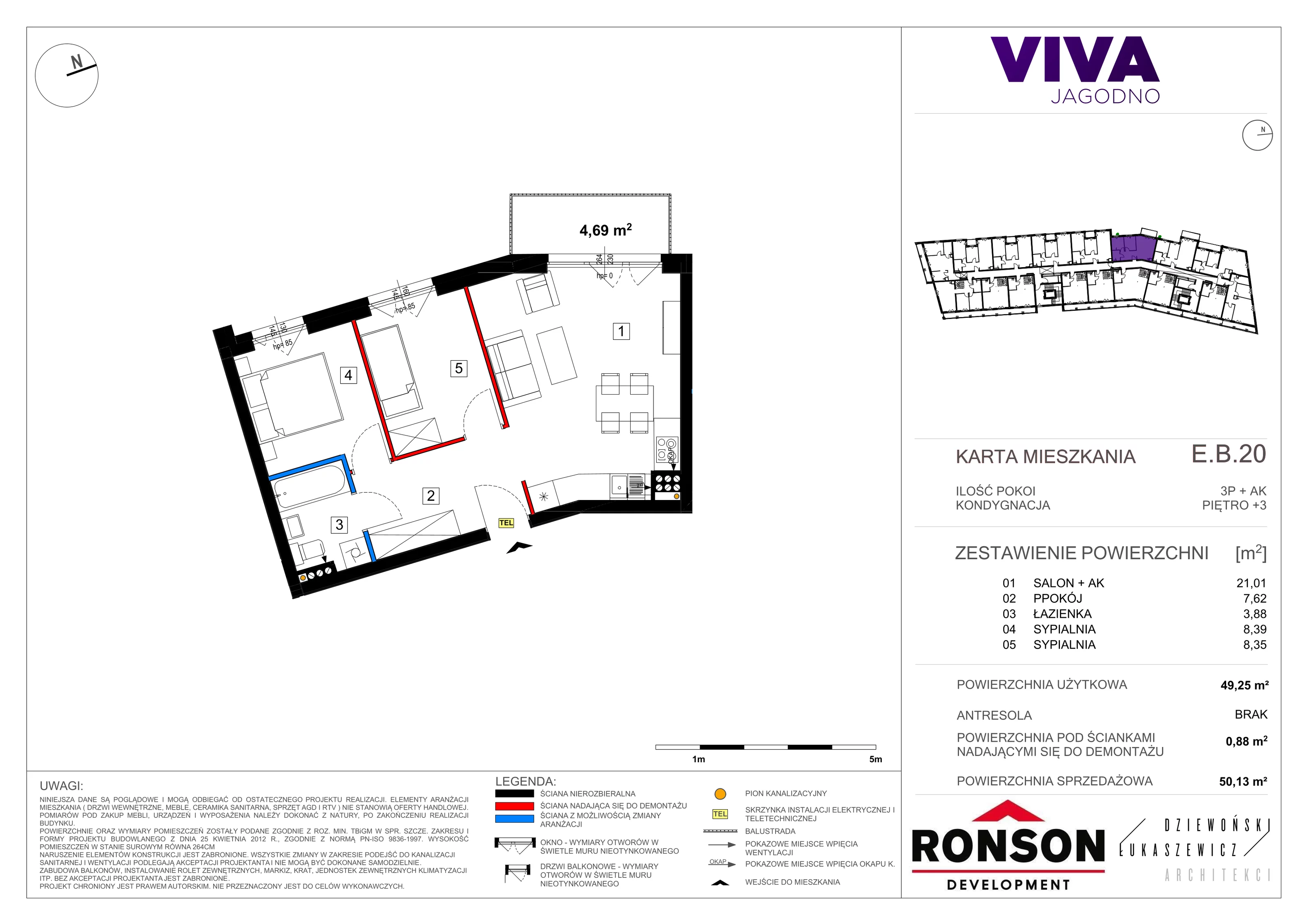 Mieszkanie 50,42 m², piętro 3, oferta nr EB_20, Viva Jagodno 3, Wrocław, Jagodno, Krzyki, ul. Kajdasza