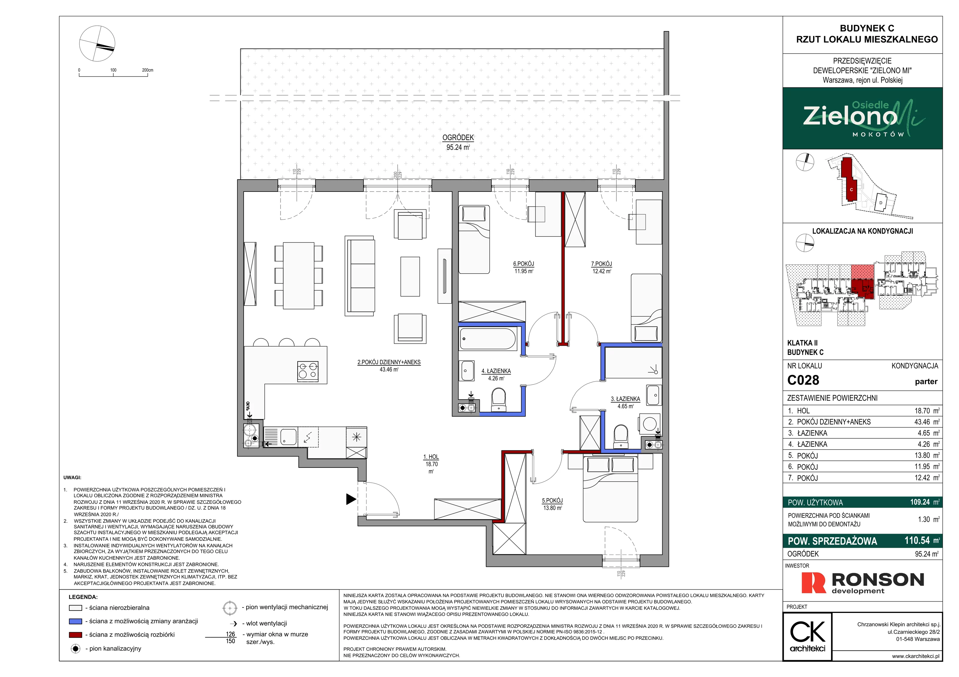 4 pokoje, mieszkanie 110,54 m², parter, oferta nr C028, Zielono MI II, Warszawa, Mokotów, Siekierki, ul. Polska 10