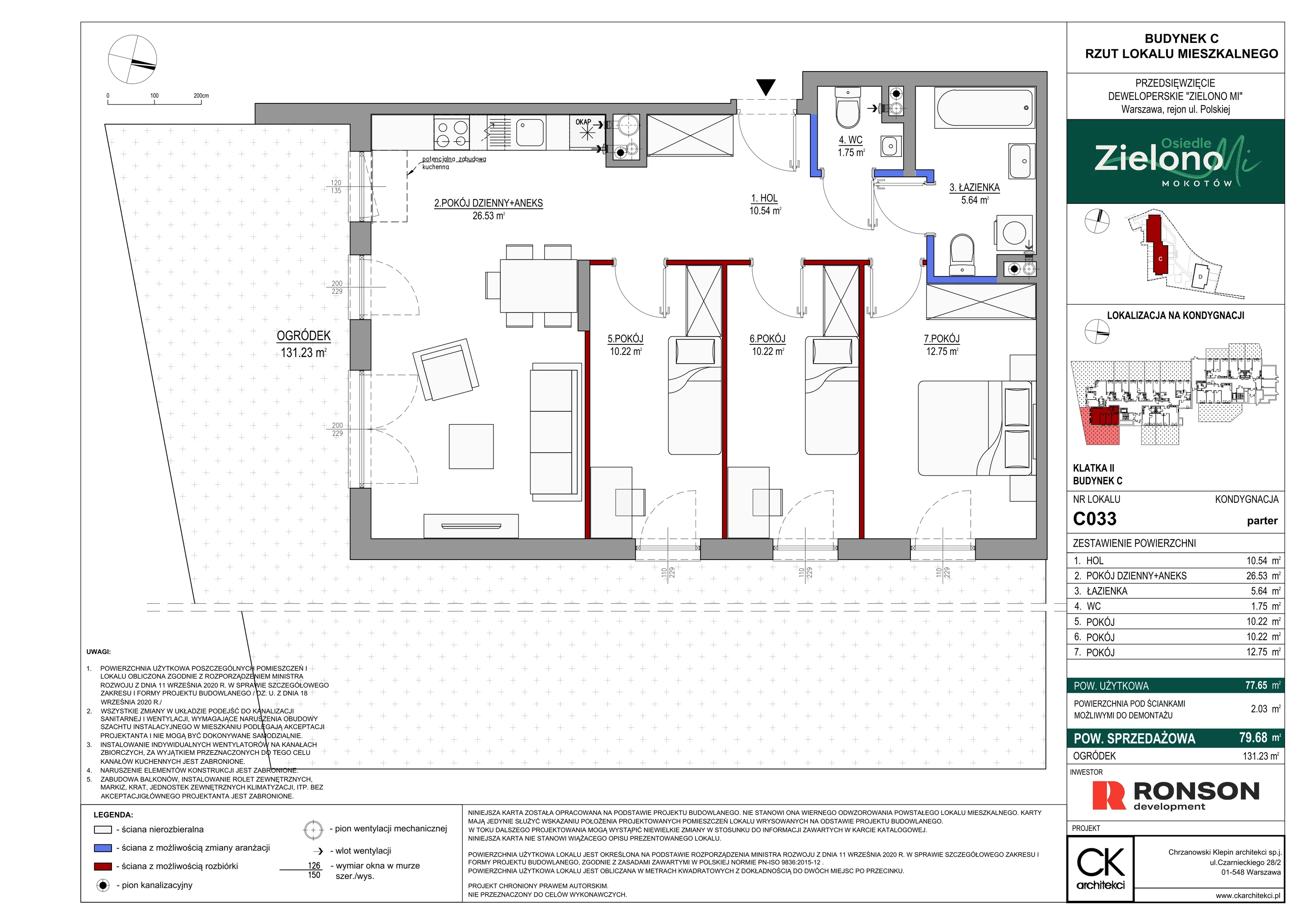 4 pokoje, mieszkanie 79,68 m², parter, oferta nr C033, Zielono MI II, Warszawa, Mokotów, Siekierki, ul. Polska 10
