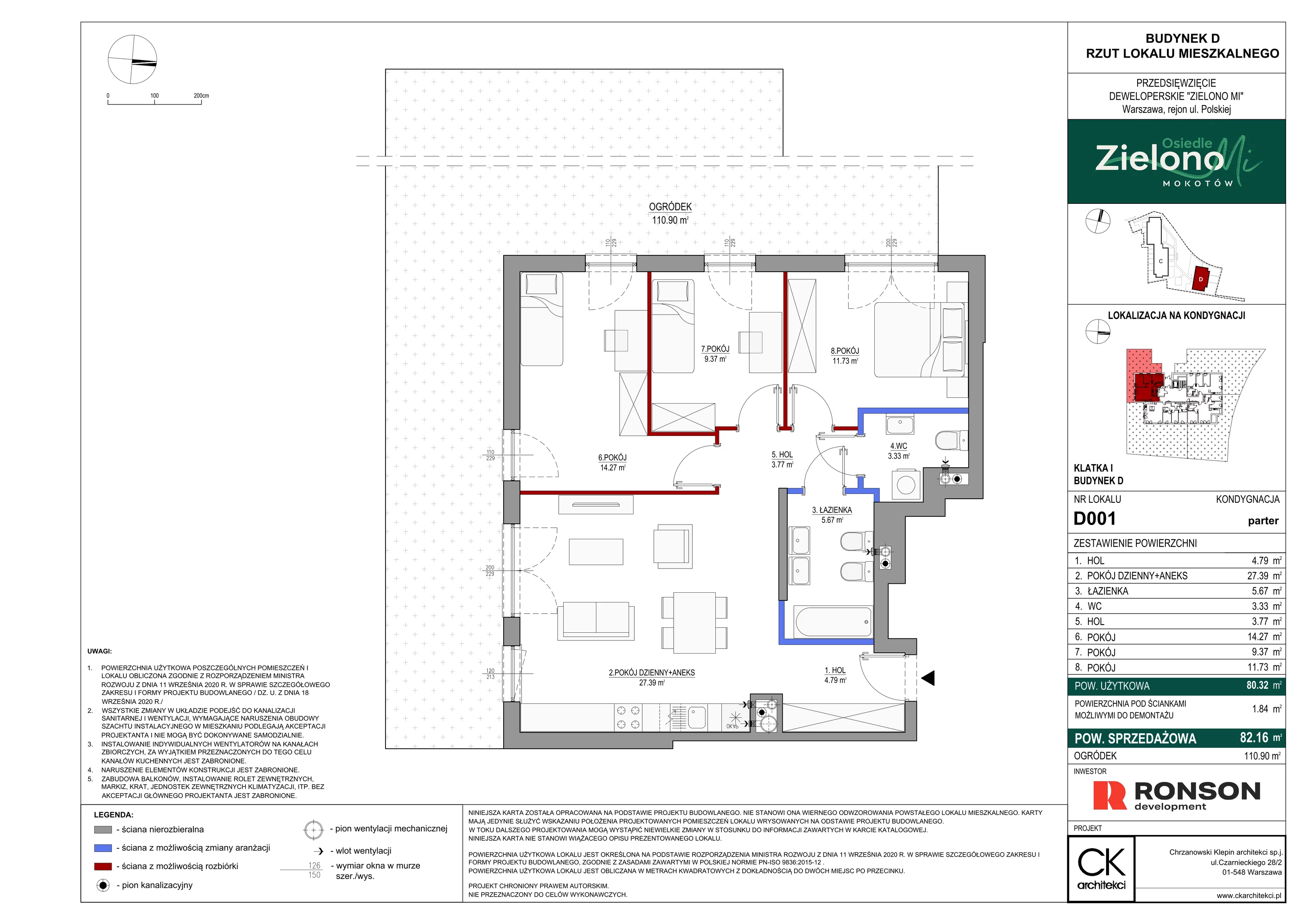 4 pokoje, mieszkanie 82,16 m², parter, oferta nr D001, Zielono Mi II, Warszawa, Mokotów, Siekierki, ul. Polska 10