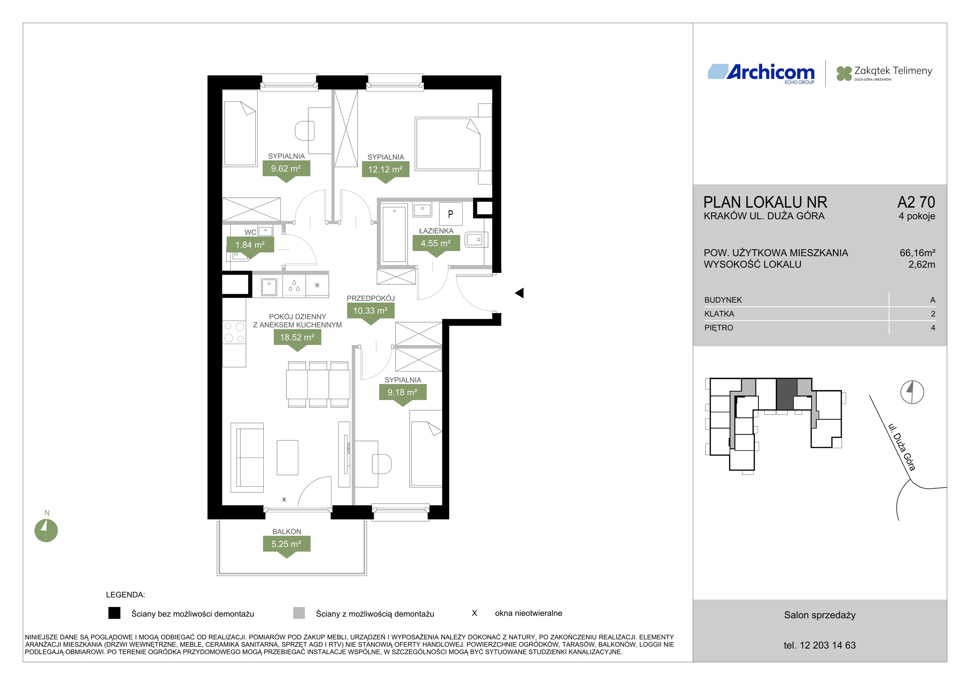 4 pokoje, mieszkanie 66,16 m², piętro 4, oferta nr A2 70, Zakątek Telimeny, Kraków, Bieżanów-Prokocim, ul. Duża Góra 34