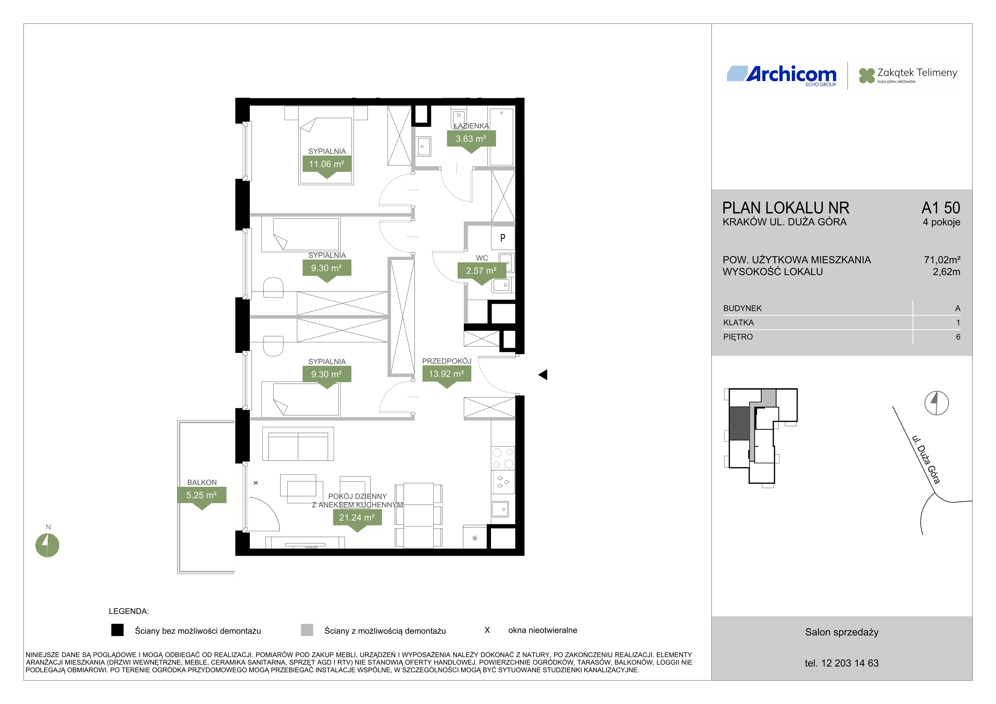 4 pokoje, mieszkanie 71,02 m², piętro 6, oferta nr A1 50, Zakątek Telimeny, Kraków, Bieżanów-Prokocim, ul. Duża Góra 34