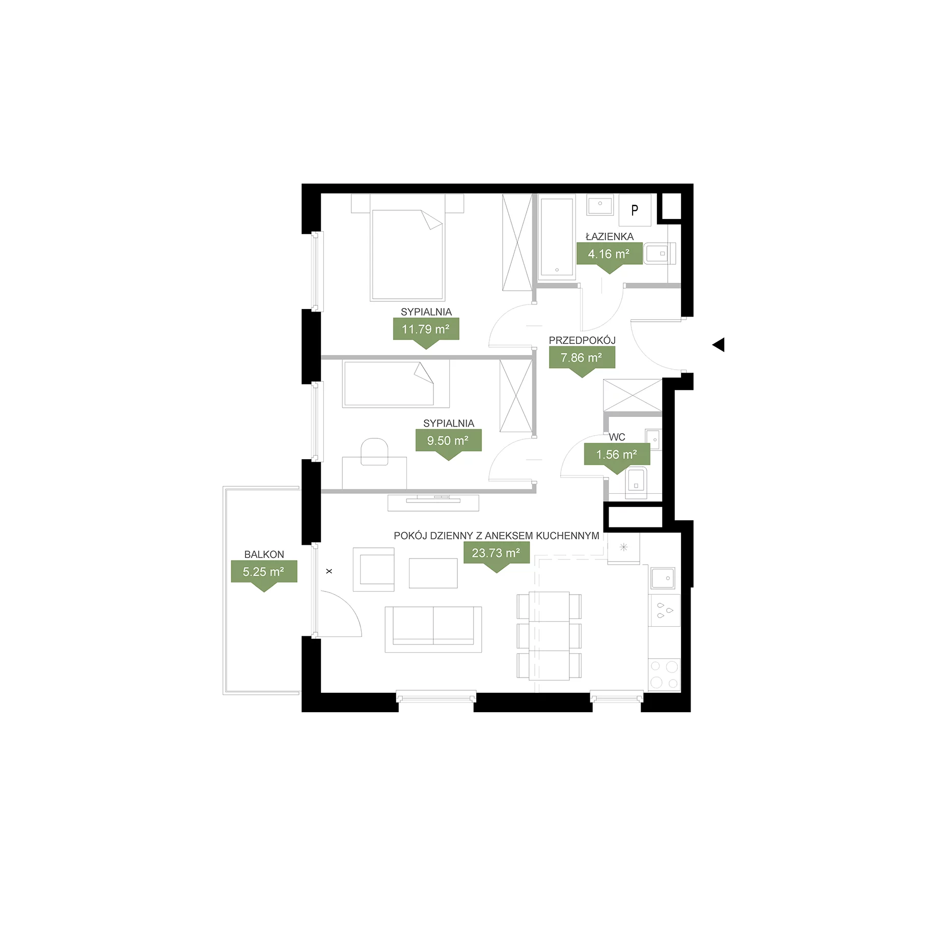 3 pokoje, mieszkanie 58,60 m², piętro 1, oferta nr A1 6, Zakątek Telimeny, Kraków, Bieżanów-Prokocim, ul. Duża Góra 34