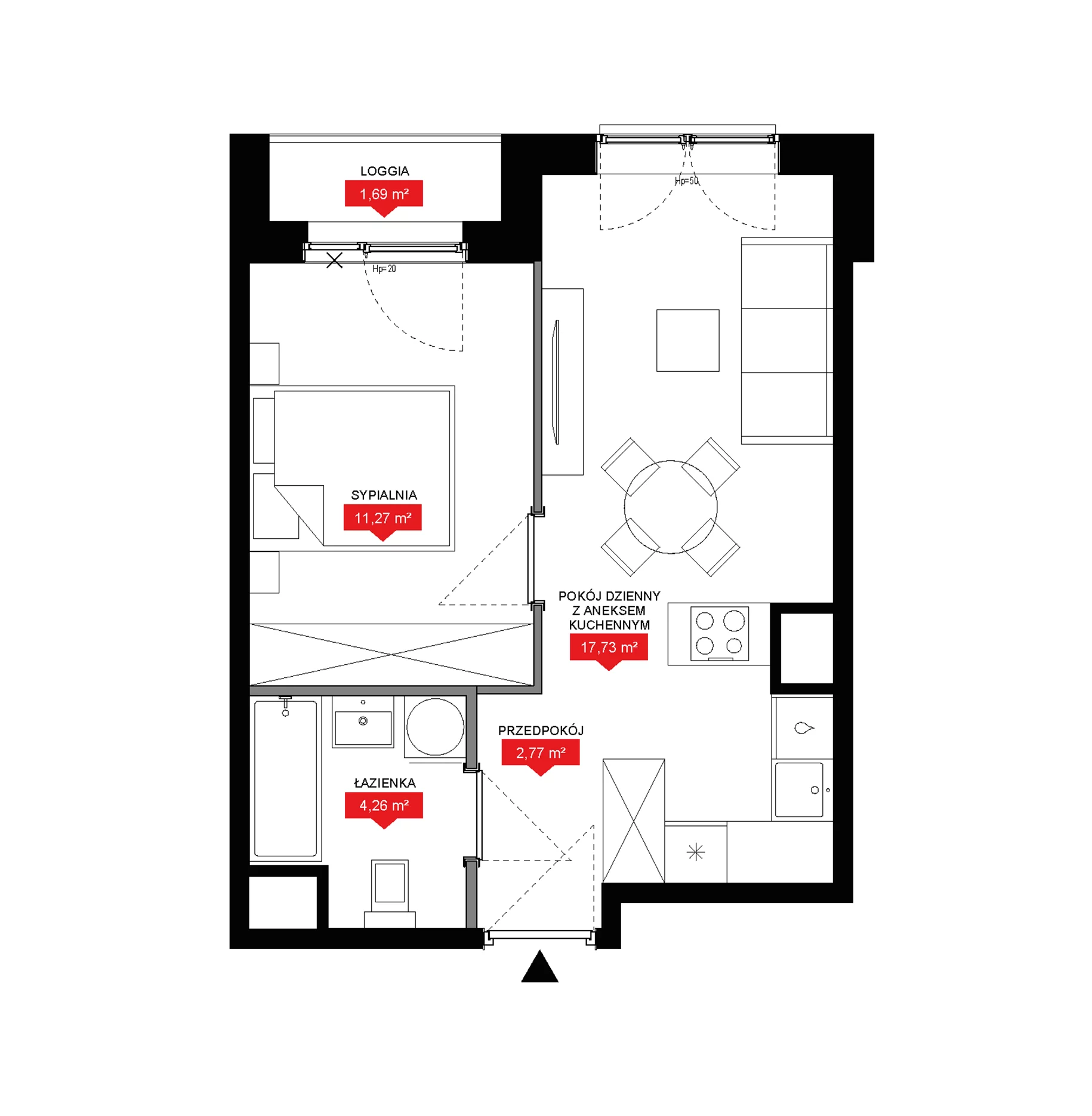 2 pokoje, mieszkanie 36,03 m², piętro 10, oferta nr A1 128, 29L - Apartamenty Rooftop, Kraków, Prądnik Biały, ul. Nad Strugą 17