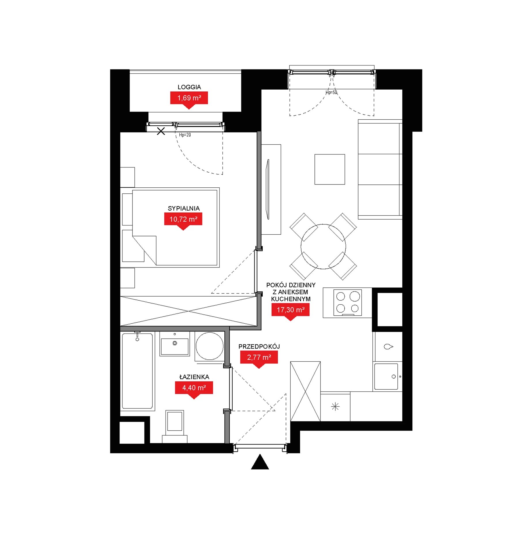 2 pokoje, mieszkanie 35,19 m², piętro 10, oferta nr A1 136, 29L - Apartamenty Rooftop, Kraków, Prądnik Biały, ul. Nad Strugą 17