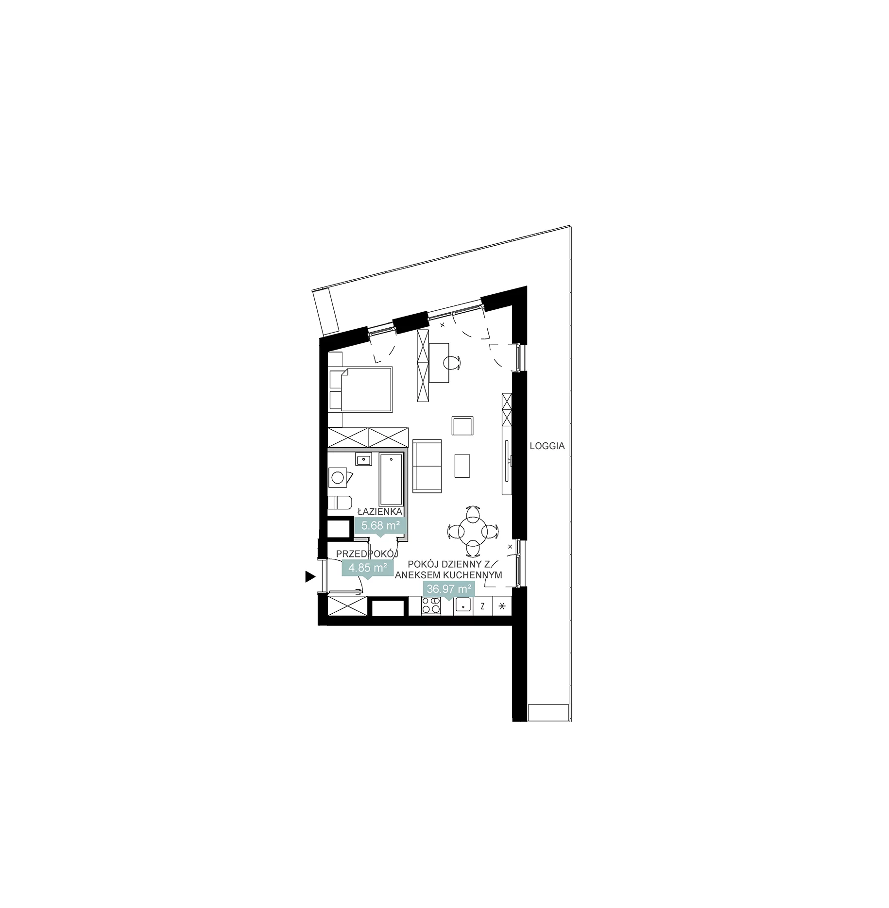 2 pokoje, mieszkanie 47,50 m², piętro 15, oferta nr A1 104, Mikato, Katowice, Śródmieście, Bogucice, ul. Piotra Skargi 1