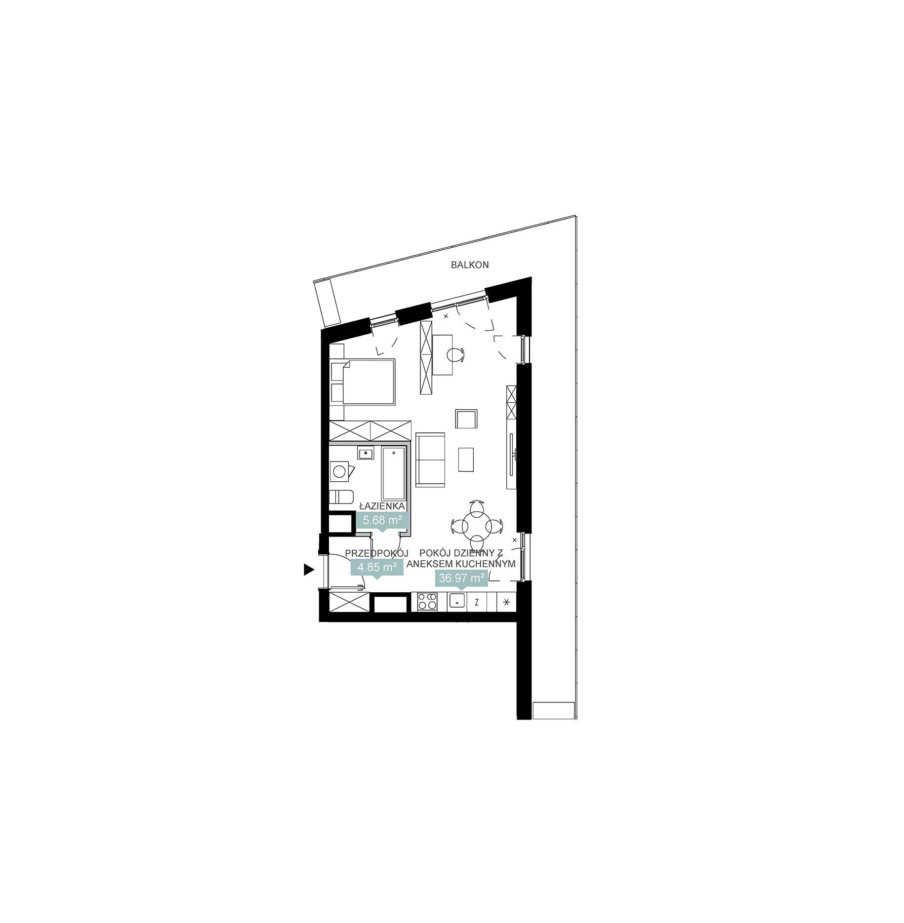 1 pokój, mieszkanie 47,50 m², piętro 2, oferta nr A1 13, Mikato, Katowice, Śródmieście, Bogucice, ul. Piotra Skargi 1
